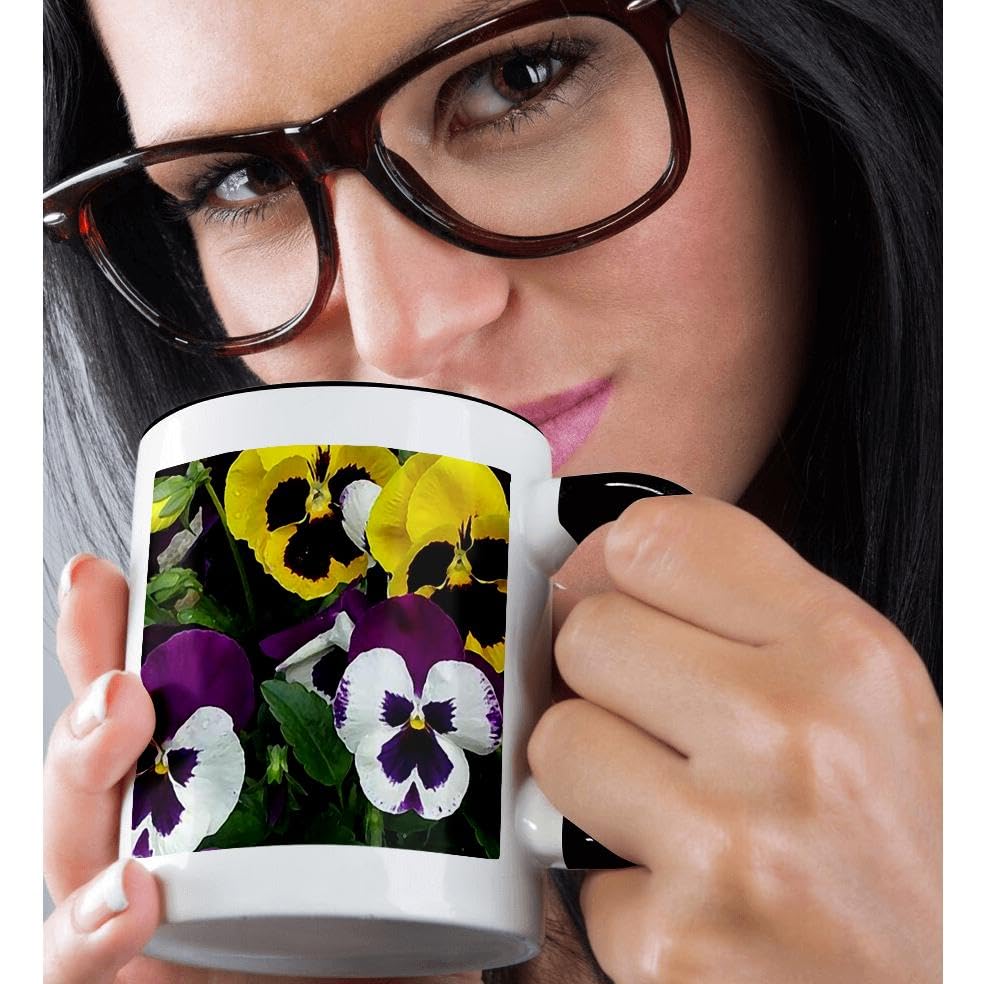 3D Rose Pansy Flower Design Ceramic Coffee Mug - 11 oz Insulated Tea Cup with Handle - Perfect for Home, Office, or Gift Giving - (mug_3142_4)
