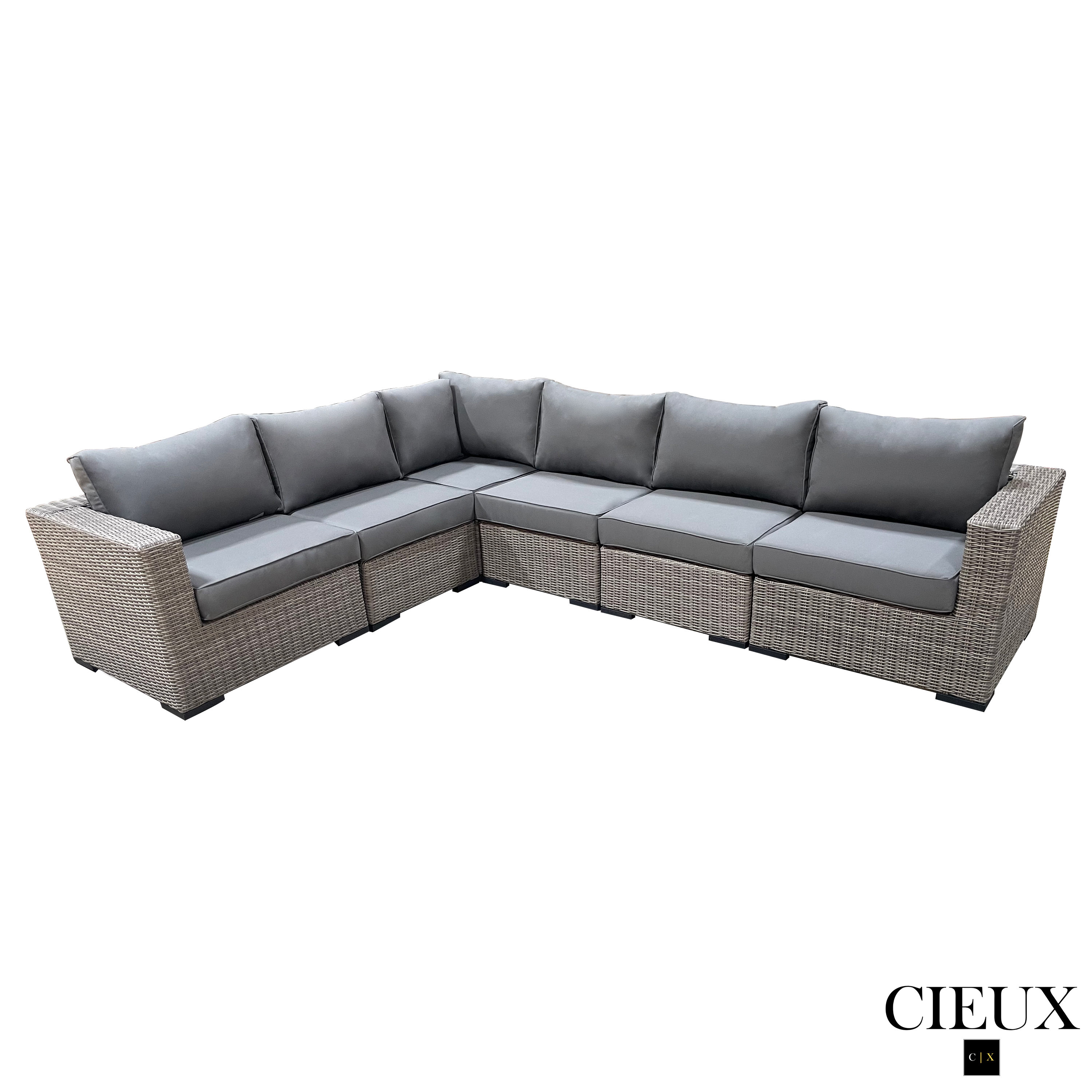 Riviera Outdoor Patio Wicker L-Shaped Sectional Sofa Set - Grey Weather-Resistant Wicker with Sunbrella Canvas Charcoal Cushions - Perfect for Backyard, Poolside & Patio Lounging