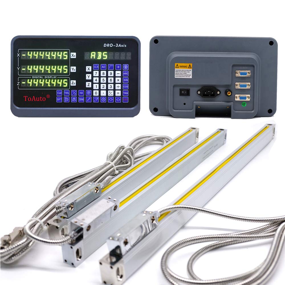 3 Axis Digital Readout DRO Display with 3pc Glass Linear Scale (350mm+450mm+950mm) for CNC Milling Machine & Lathe | Precision Measurement Tool for Metalworking & Woodworking