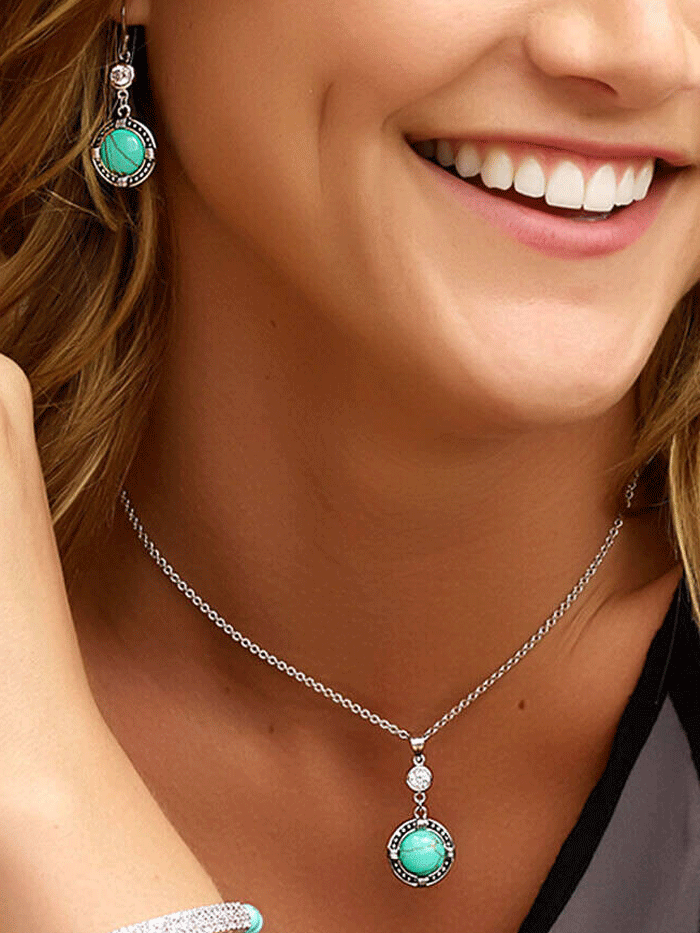 Montana Silversmiths JS3218 Women's True North Turquoise Jewelry Set - Sterling Silver Necklace & Earrings Set for Casual Wear, Gift Giving & Western Fashion