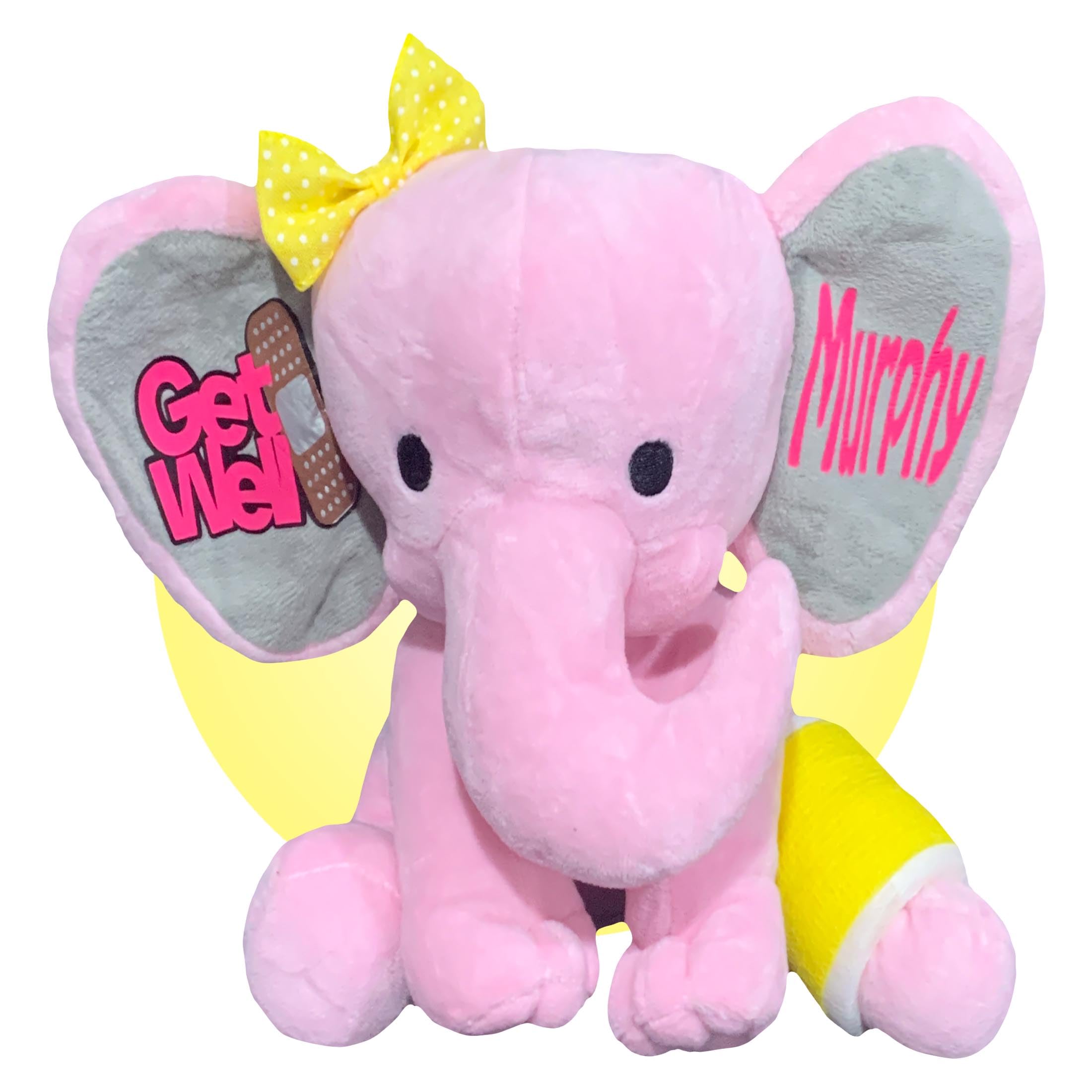 Personalized Pink Elephant Plush Toy - Get Well Soon Gift for Kids with Broken Arms or Legs - Soft Stuffed Animal for Children's Recovery - Perfect for Hospital Stay, Bed Rest & Comfort