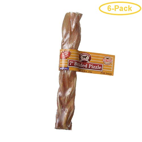 Smokehouse Treats Natural Braided Pizzle Sticks Dog Chews - 7 Inch Long, 6 Pack | High Protein Dental Chews for Dogs | Perfect for Training, Teething & Long-Lasting Entertainment