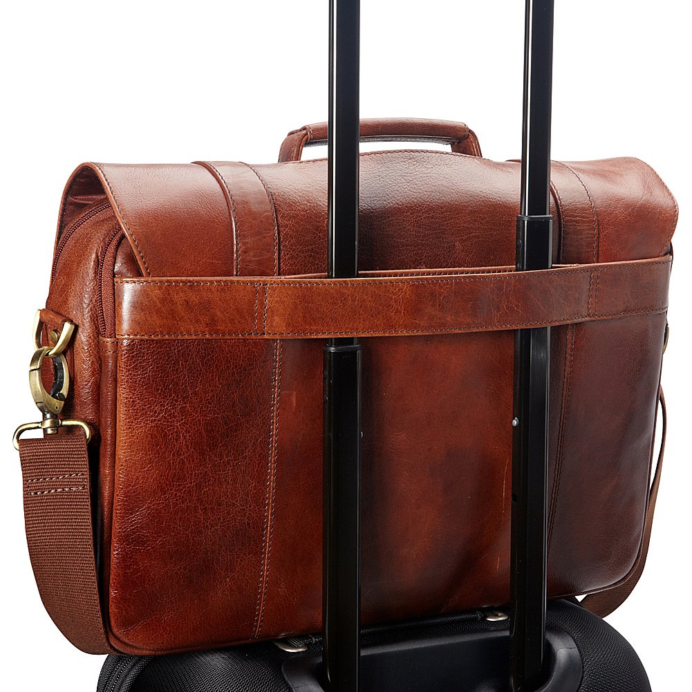 Premium Mancini Arizona Double Compartment Leather Briefcase for Laptop & Tablet (Fits 15.6 Inch) - Professional Business Bag for Work, Office, Travel & Commuting