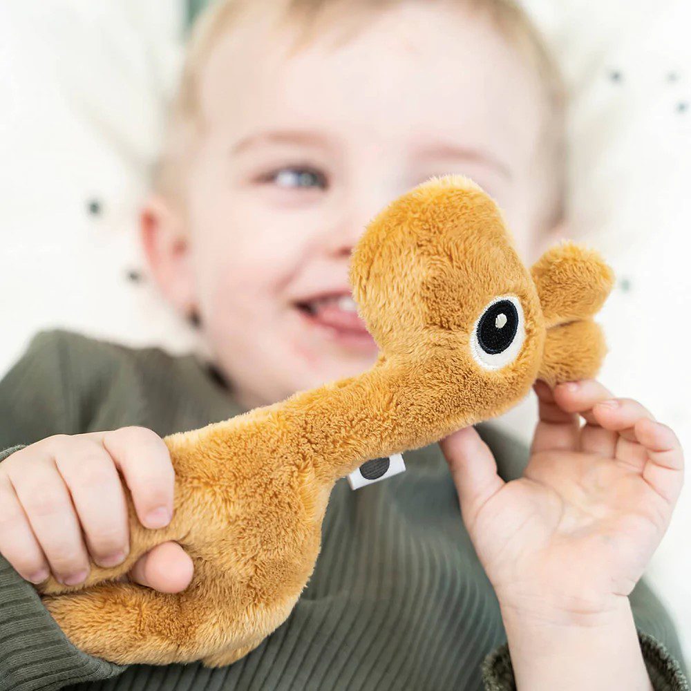 Done by Deer Tiny Sensory Rattle Toy - Soft Baby Teether & Developmental Toy for Infants 0-12 Months, Mustard Yellow (Raffi) | Perfect for Tummy Time, Sensory Play & Early Learning