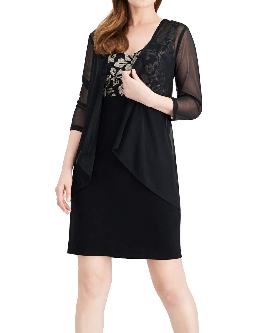 Women's Petite Metallic Embroidered Dress with Jacket Set - Formal Occasion & Evening Party Wear - Elegant Plus Size Outfit for Wedding Guest, Cocktail Dress, Holiday Events