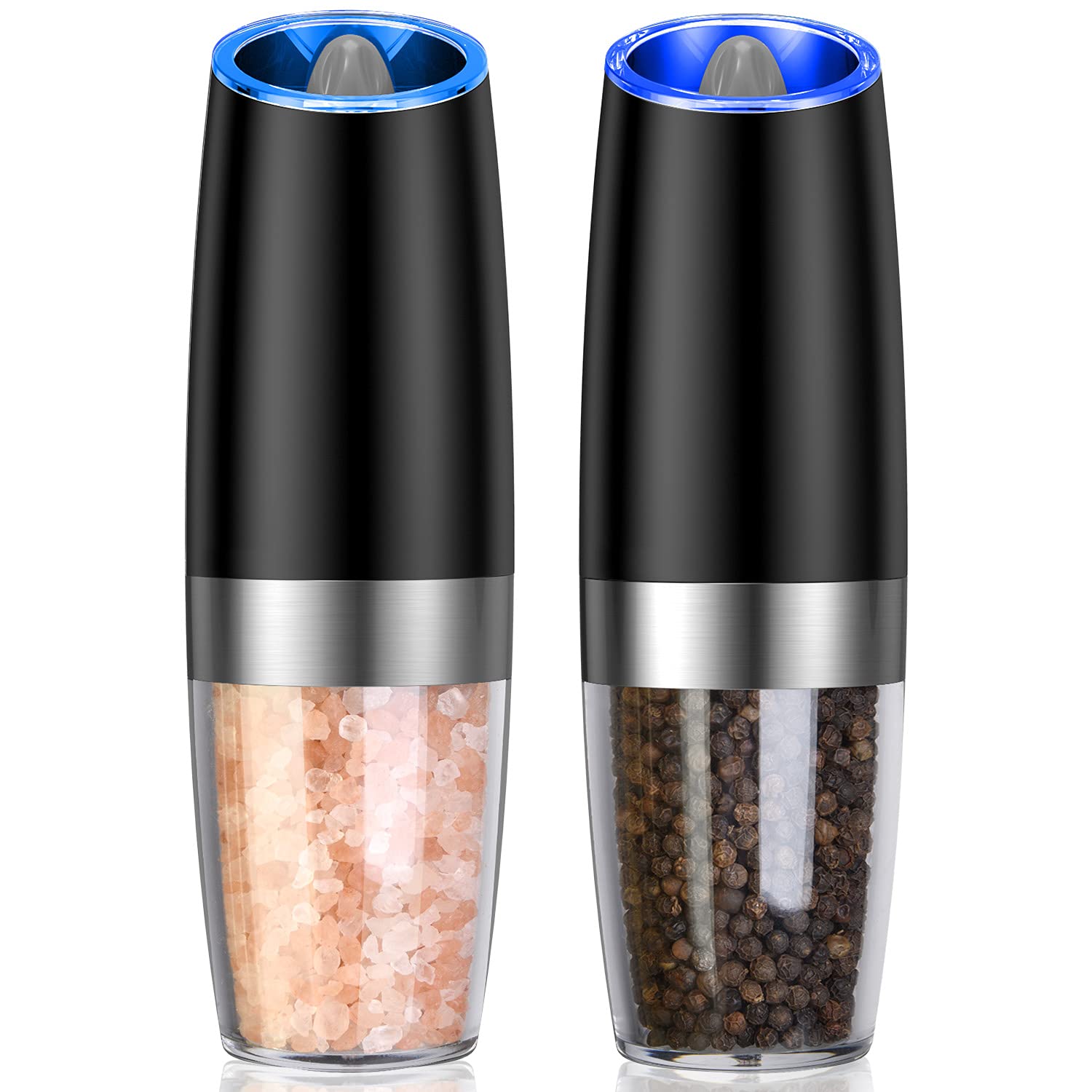 2 Pack Electric Salt and Pepper Grinder Set - Automatic Gravity Spice Mill with Adjustable Coarseness & LED Light - Perfect for Thanksgiving Turkey Seasoning, Kitchen, Dining Table, and Gift Giving