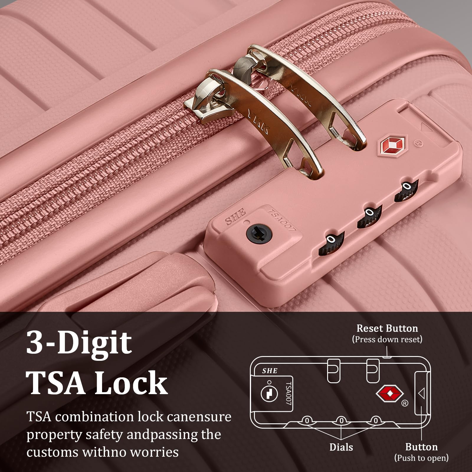 Joyway 5-Piece Hardshell Luggage Set with Spinner Wheels & TSA Lock - Rose Gold Suitcases for Air Travel, Carry-On & Checked Bags | Perfect for Family Vacations, Business Trips & International Travel
