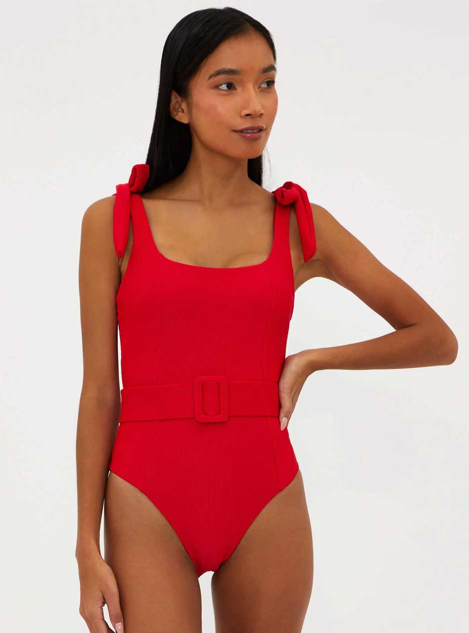 Beach Riot Women's Sydney One Piece Belted Swimsuit - Red | Sexy One Piece Bathing Suit for Women | Perfect for Beach Vacations, Pool Parties & Summer Getaways
