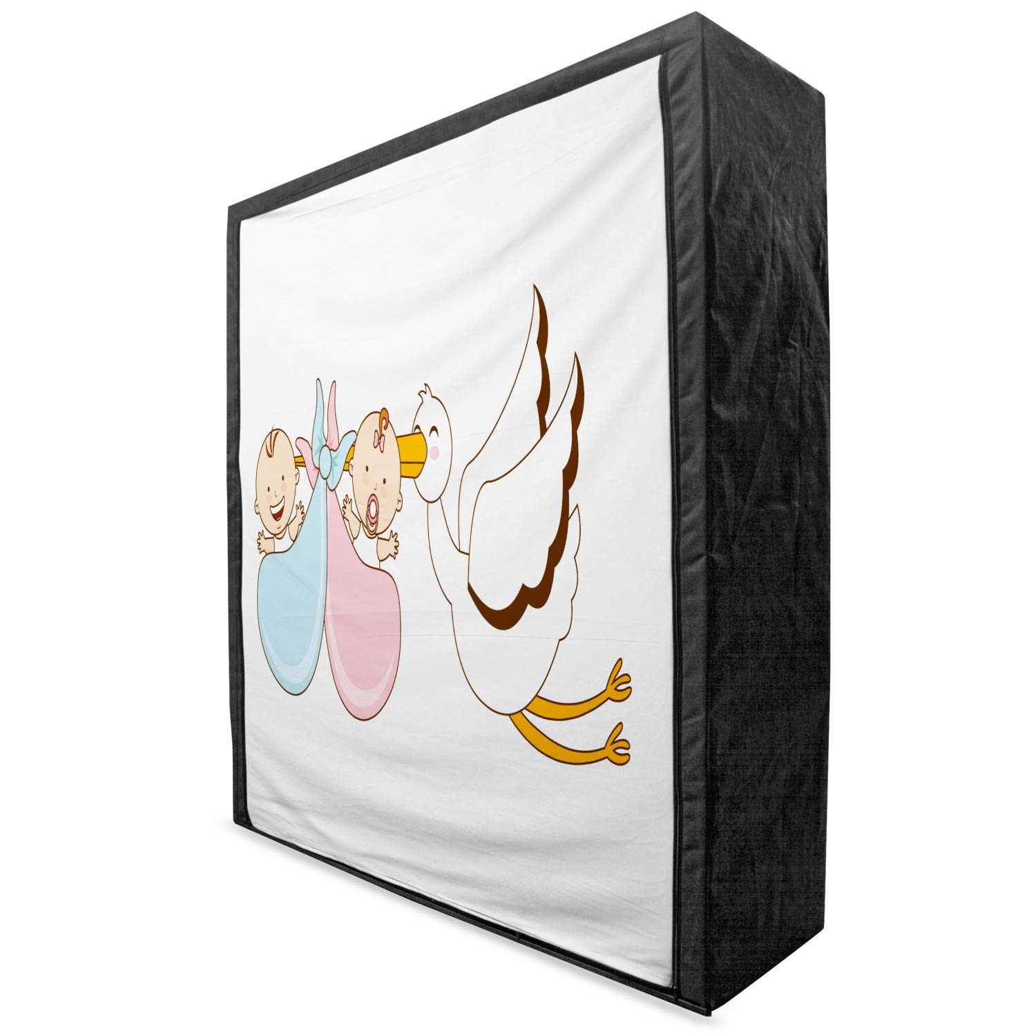 Ambesonne Gender Reveal Portable Fabric Wardrobe Closet with Shelves - 59 Inch Multicolor Clothing Organizer & Storage for Baby Shower, Playroom, Nursery Decor (Stork Mythical Theme) - Perfect for Baby Showers, Gender Reveal Parties & Nursery Organization