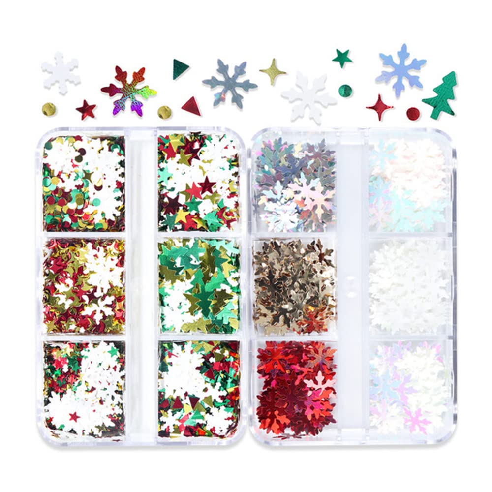 Doneace Christmas Nail Glitter Sequins - 2 Boxes Snowflake Nail Art Confetti with 3D Holographic Shine - Perfect for Holiday Nail Designs, Acrylic Nails Decorations & DIY Christmas Manicures - Great for Parties, Gifts & Festive Nail Art