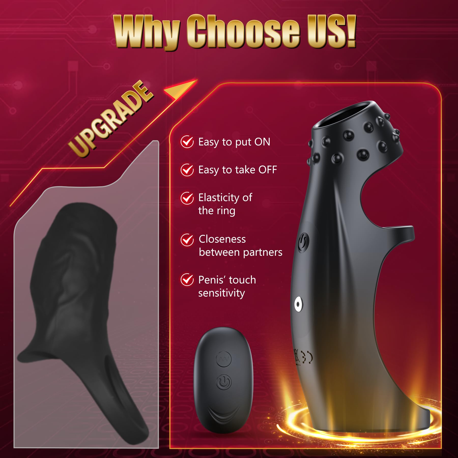 Premium Vibrating Cock Ring - Penis Vibrator & Sleeve Extender for Men | Couples Sex Toy with G-Spot Stimulation | Enhances Erection & Pleasure for Intimate Moments