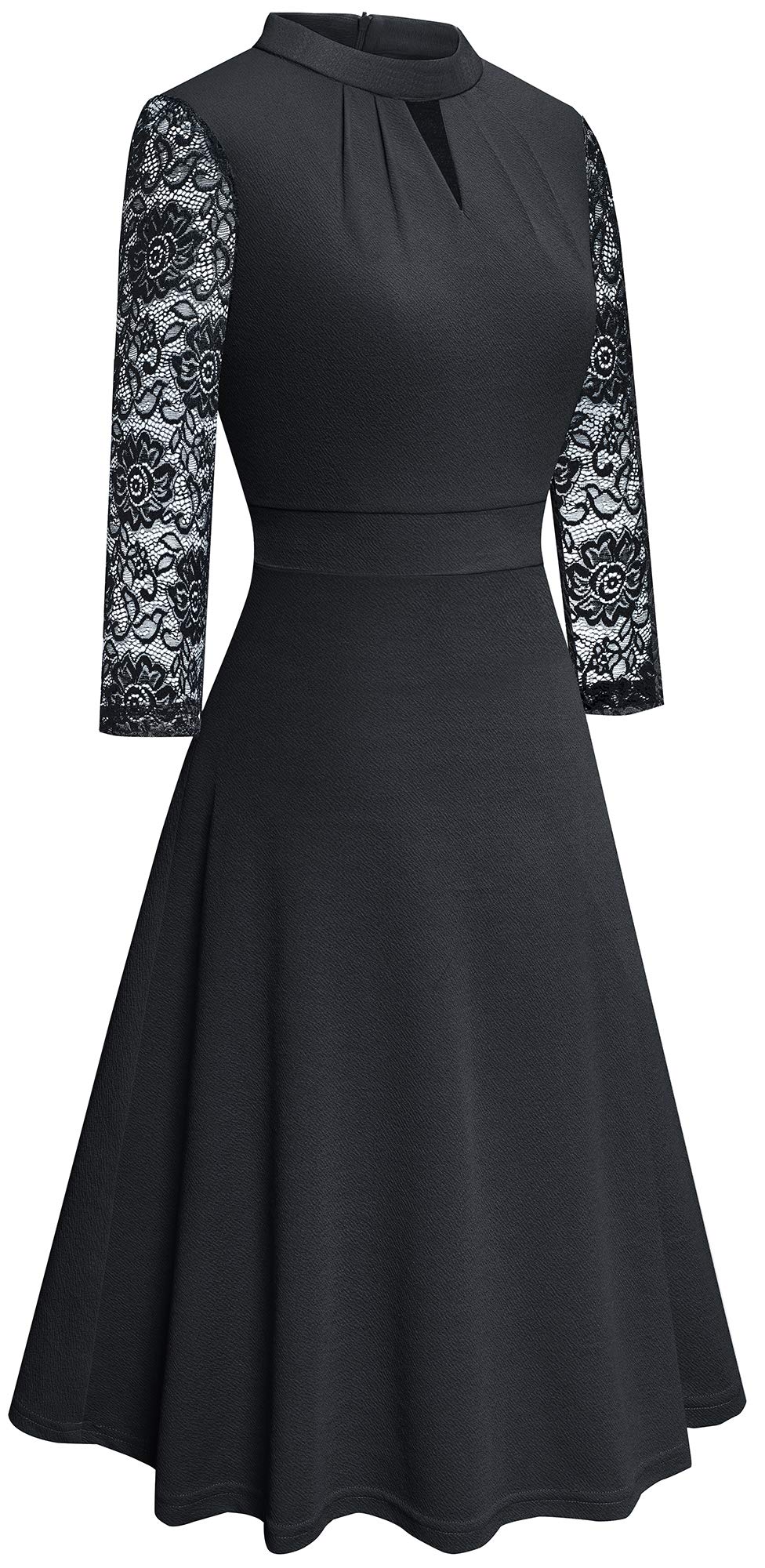HOMEYEE Women's Elegant Round Neck Hollow Out Lace Patchwork Vintage Party Dress - Perfect for Evening Events, Weddings & Special Occasions