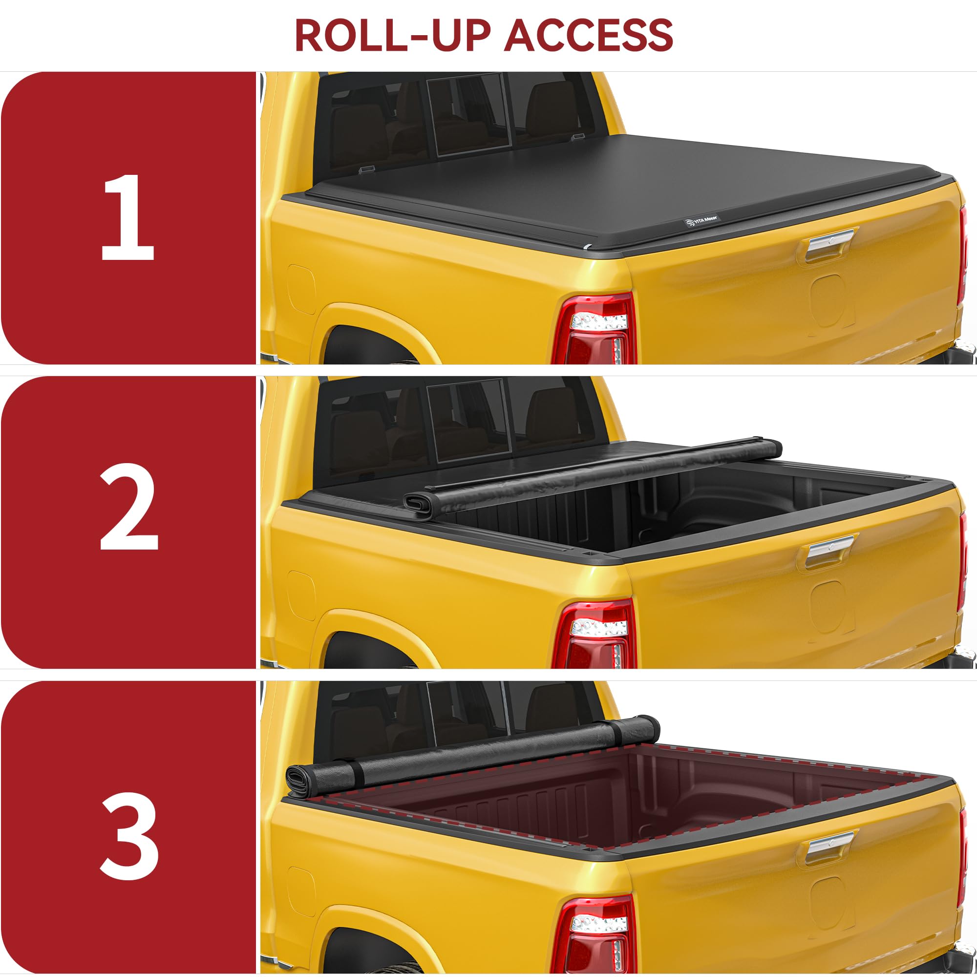 YITAMOTOR Soft Roll Up Truck Bed Tonneau Cover for Toyota Tacoma 2024-2025 (5 ft Bed, Excludes Trail Edition) - Waterproof & UV-Resistant Pickup Truck Bed Cover with Deck Rail System - Perfect for Hauling Gear, Camping & Outdoor Adventures