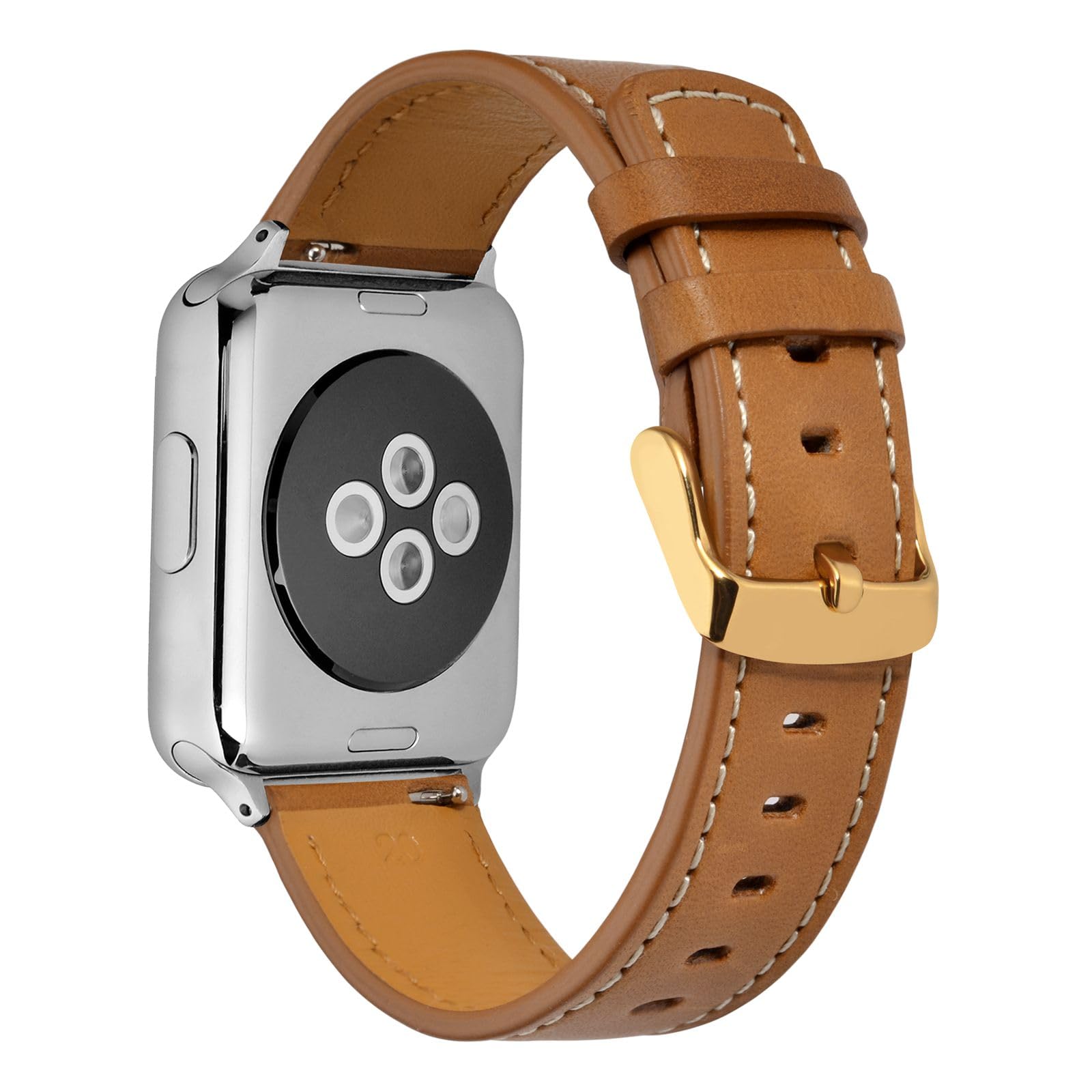 ANNEFIT 19mm Genuine Leather Watch Band with Gold Buckle - Quick Release Replacement Strap for Smartwatches (Gold Brown) | Perfect for Business, Casual & Formal Occasions