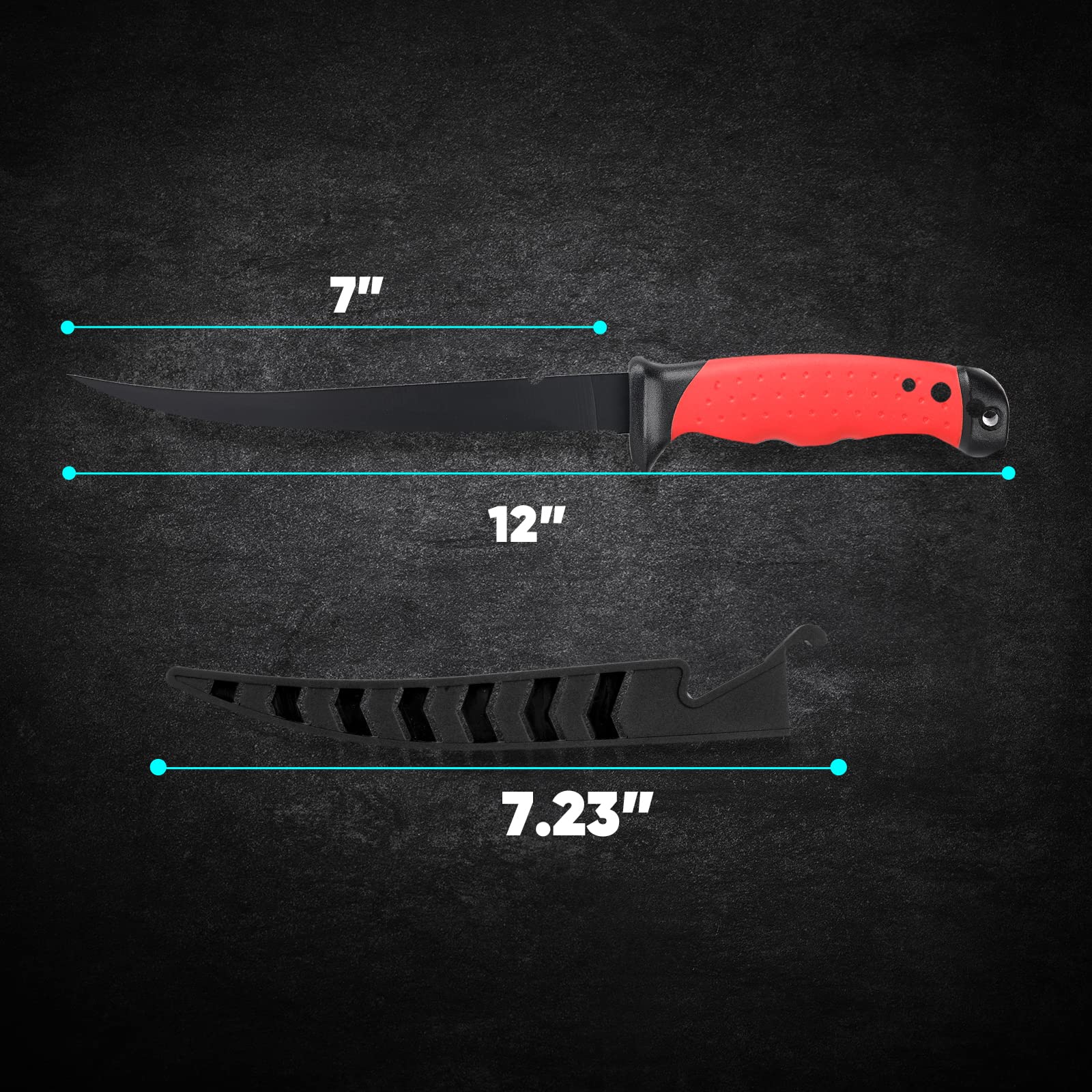 Premium Fishing Knife and Bait Knife Set - 2-Piece Outdoor Fishing Tools with Fillet Knife & Fishing Pliers (Red/Black) - Ideal for Freshwater & Saltwater Fishing, Camping, and Outdoor Adventures