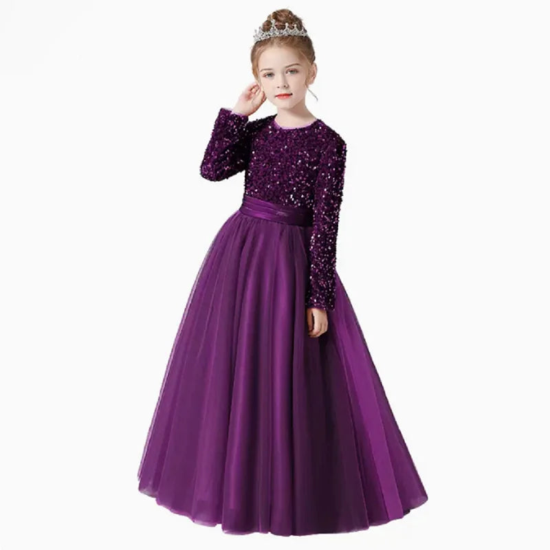 Sparkly Sequins Long Sleeve Flower Girl Dress for Weddings & Special Occasions - Perfect for Birthday Parties, Pageants, and Holiday Celebrations