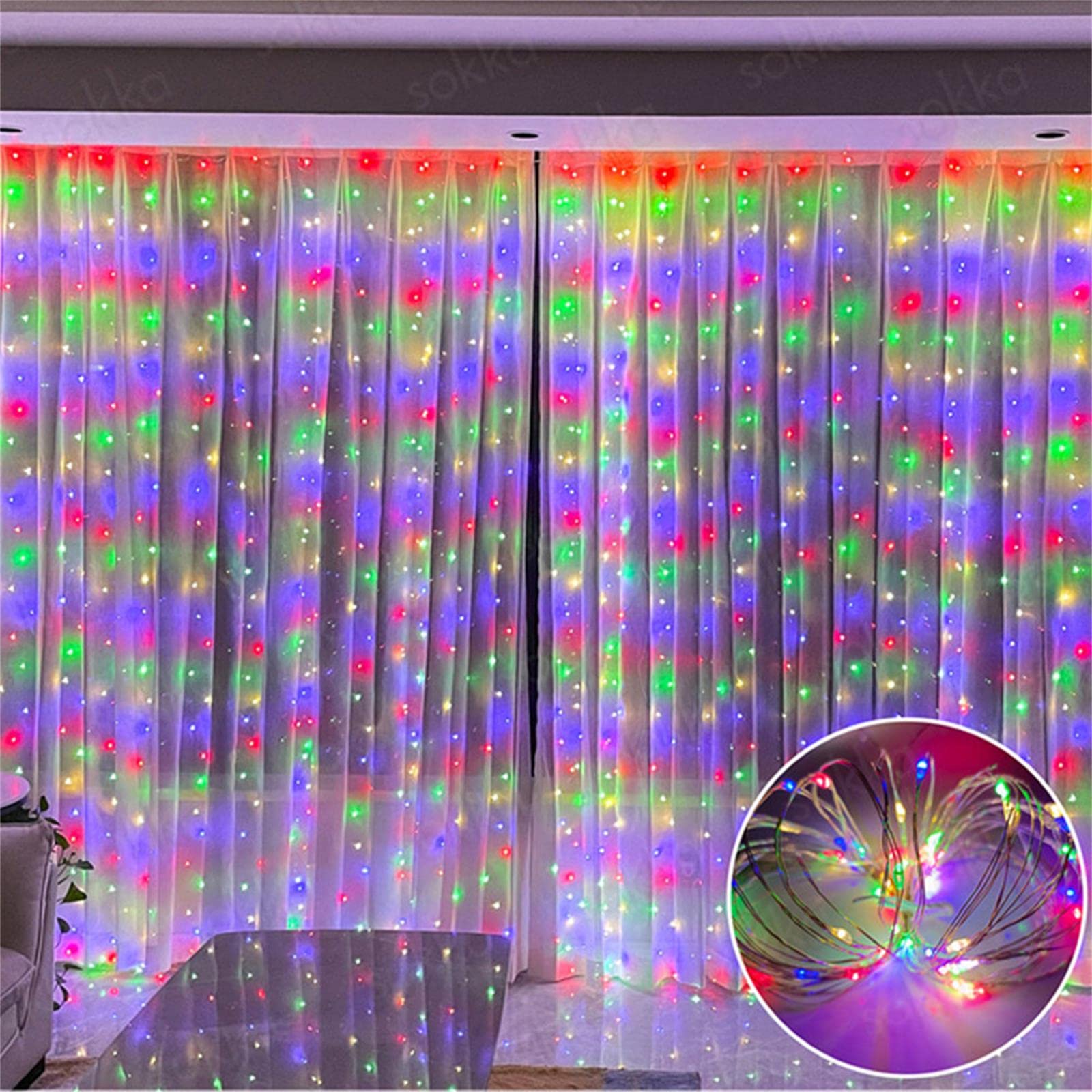 300PCS LED Fairy String Lights for Bedroom, Home & Garden Decor - Remote Control USB Christmas Curtain Lights with Hook (Multi-Color) | Perfect for Party, Wedding, Holiday & Indoor/Outdoor Decorations