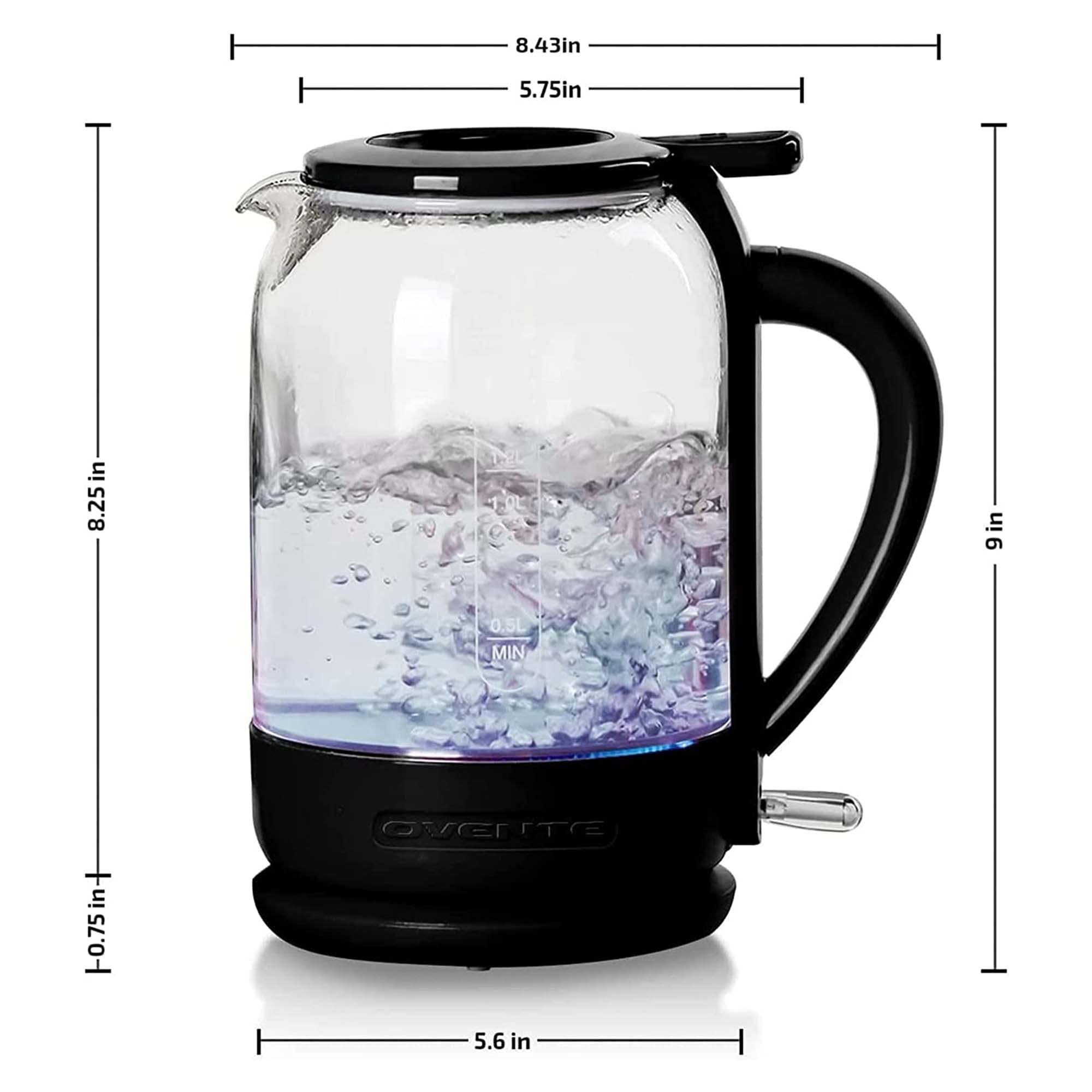 **OVENTE 1.5L Electric Kettle & Coffee Grinder Set - 1500W Fast Boiling Glass Water Heater & 2.5Oz Stainless Steel Blade Mill - Perfect for Home, Office & Travel (Black KG516B + CG225B)**