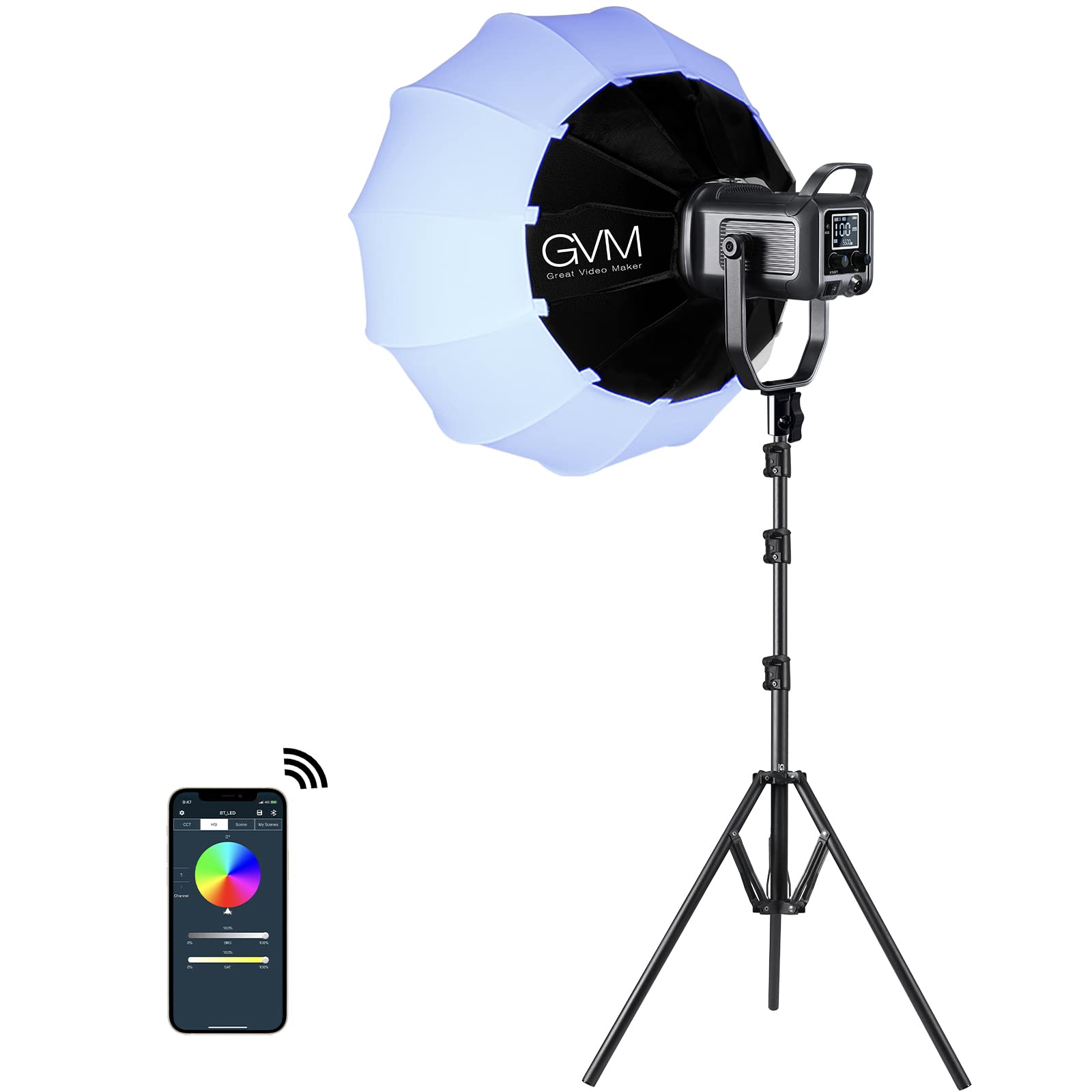 GVM 150W RGB LED Video Light Kit - 2700K-7500K Bi-Color Continuous Lighting for Photography & Videography with Lantern Softbox, Stand & 8 Lighting Effects (CRI 97+) - Perfect for YouTube Studio, TikTok Videos, Product Photography and Live Streaming