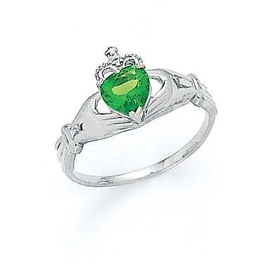 14K White Gold Love Heart Green Irish Claddagh Celtic Trinity Knot Ring - Size 7.0 - Elegant Jewelry Gift for Women, Girlfriend, Wife - Perfect for Valentine's Day, Anniversary, Birthday & Special Occasions