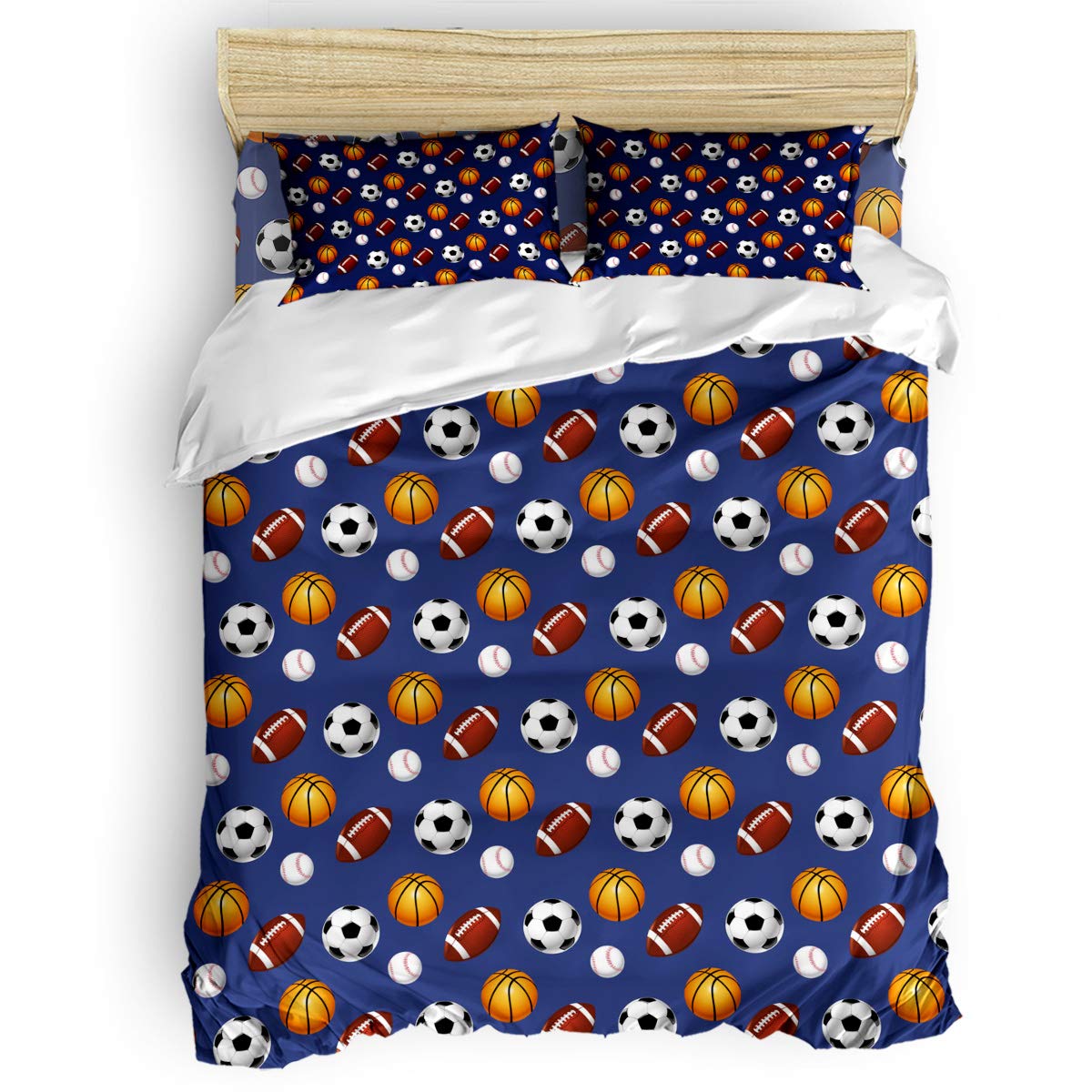 Soft Twill Plush Zipper Duvet Cover Set - Full Size Baseball/Basketball/Football/Soccer Pattern Bedding for Kids & Teens - Perfect for Boys & Girls Bedrooms, Dorm Rooms, and Sleepovers