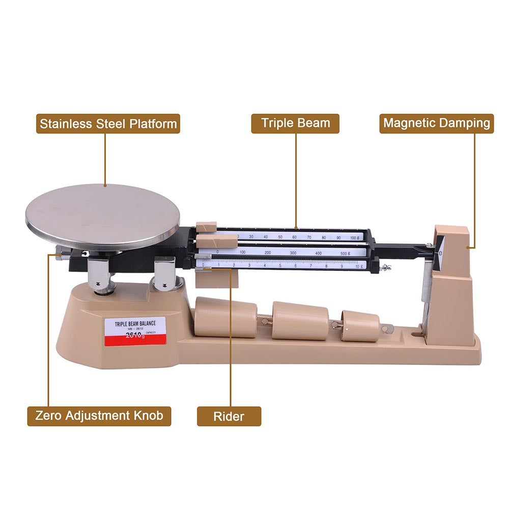 Precision Triple Beam Balance Scale - 2610g Capacity Jewelry Gold Scale for Labs, Schools & Home Use | Accurate Gram Measurement for Science Experiments, Jewelry Weighing & Cooking