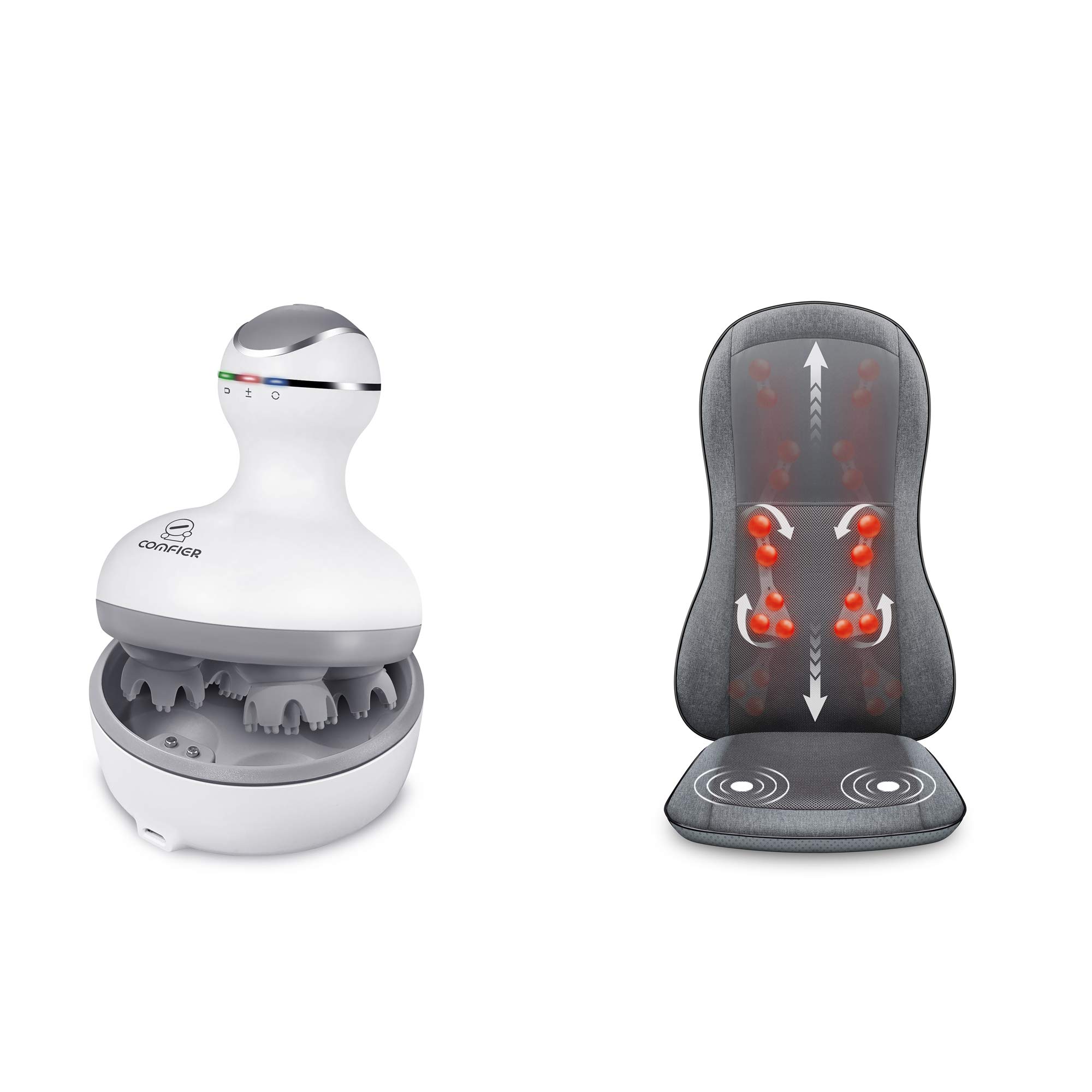 Comfier Cordless Scalp Massager & Back Massager Chair Bundle - Electric Head Massager with 84 Kneading Nodes, Portable Handheld Head Scratcher for Hair Growth, Deep Clean & Stress Relief - Perfect for Home, Office & Travel Relaxation
