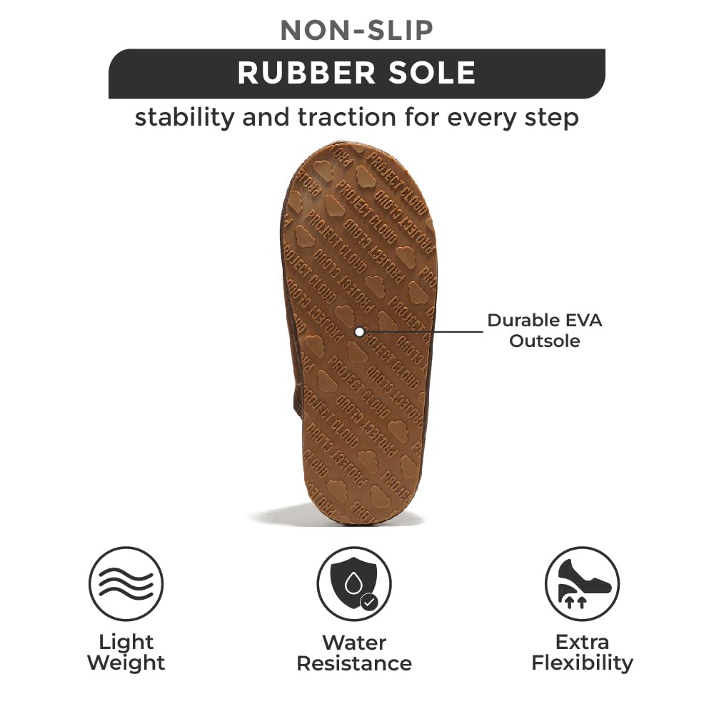 **Project Cloud Men's Genuine Sheepskin House Slippers – Memory Foam Indoor Slippers with Non-Slip Sole – Cozy Winter Slippers for Relaxing at Home (Colin, Brown)**    *Use Case: Perfect for lounging, keeping feet warm in winter, or as a comfortable gift for men.*