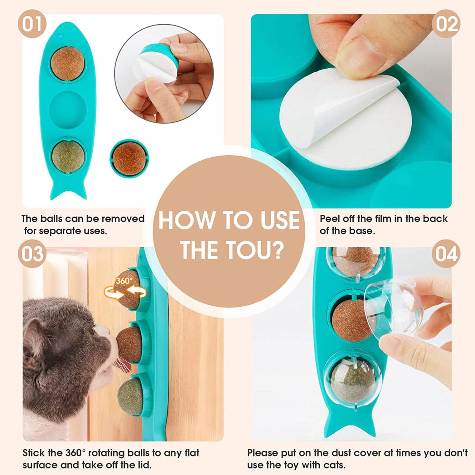 Organic Catnip Wall Balls - Mint Flavored Rotatable Cat Treat Toys for Teeth Cleaning | Edible Cat Licking Balls & Chew Toys | Perfect for Indoor Play, Dental Care & Stress Relief for Kittens & Adult Cats