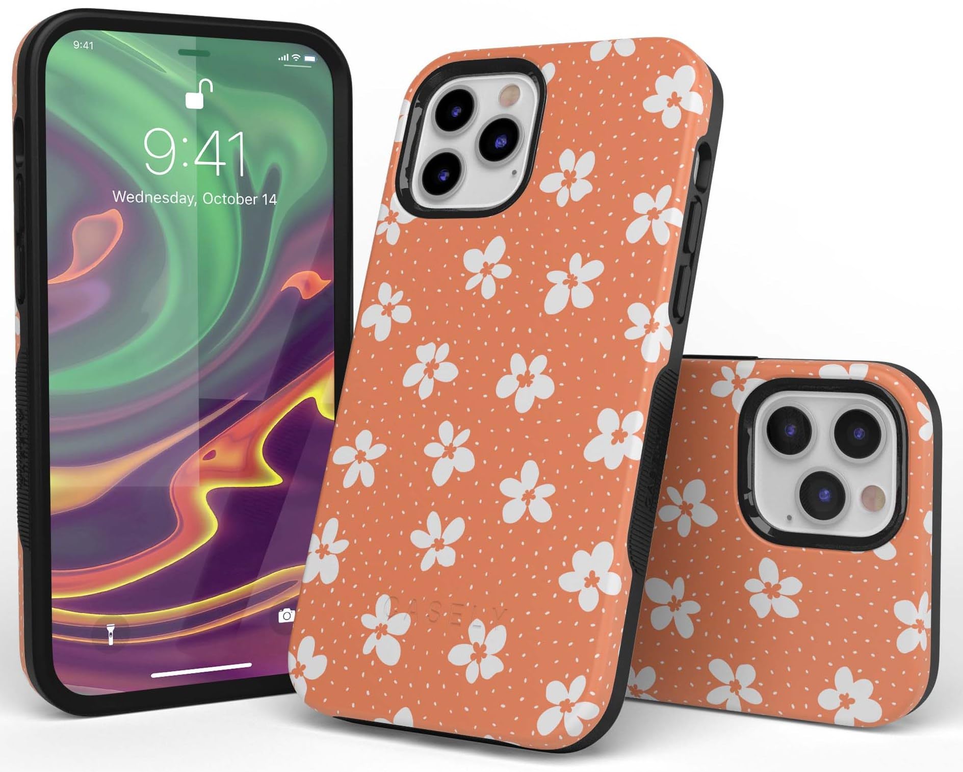 Casely iPhone 11 Pro Case - Floral Design Protective Cover with Burnt Orange Flowers | Slim Fit Shockproof Phone Cover for Women & Girls | Perfect for Everyday Use, Work & Travel