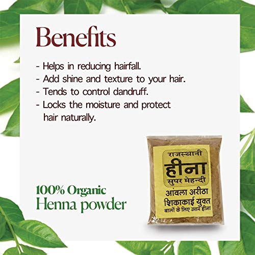 Premium Rajasthani Henna Powder for Hair - 100% Natural Organic Herbal Blend with Amla, Aritha & Shikakai (250g) | Includes Free Hair Dye Brush | Perfect for Natural Hair Coloring, Conditioning & Gray Coverage at Home