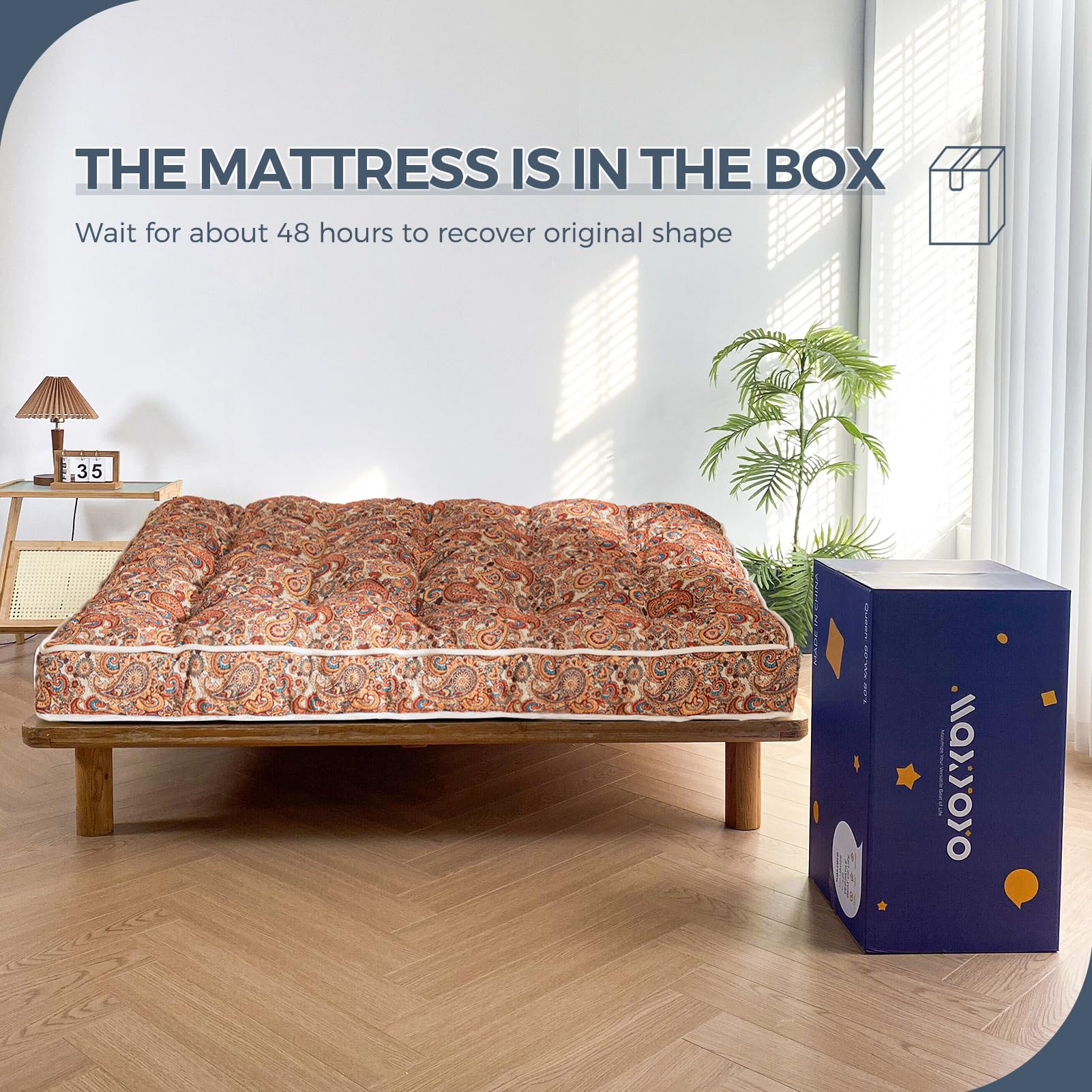 MAXYOYO 6 Bohemian Futon Mattress Full Size - Thickened Sofa Bed with Yellow Cover for Living Room, Guest Room & Dorm | Convertible Couch to Bed for Small Spaces