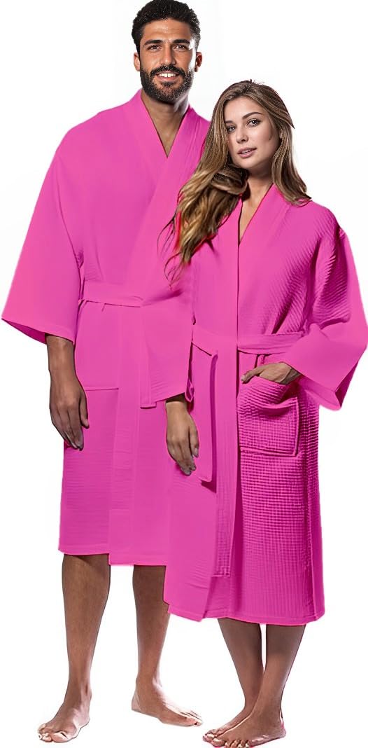 Women's 100% Cotton Waffle Knit Kimono Bathrobe - Soft, Lightweight & Quick-Dry Spa Robe for Lounge, Home & Hotel Use
