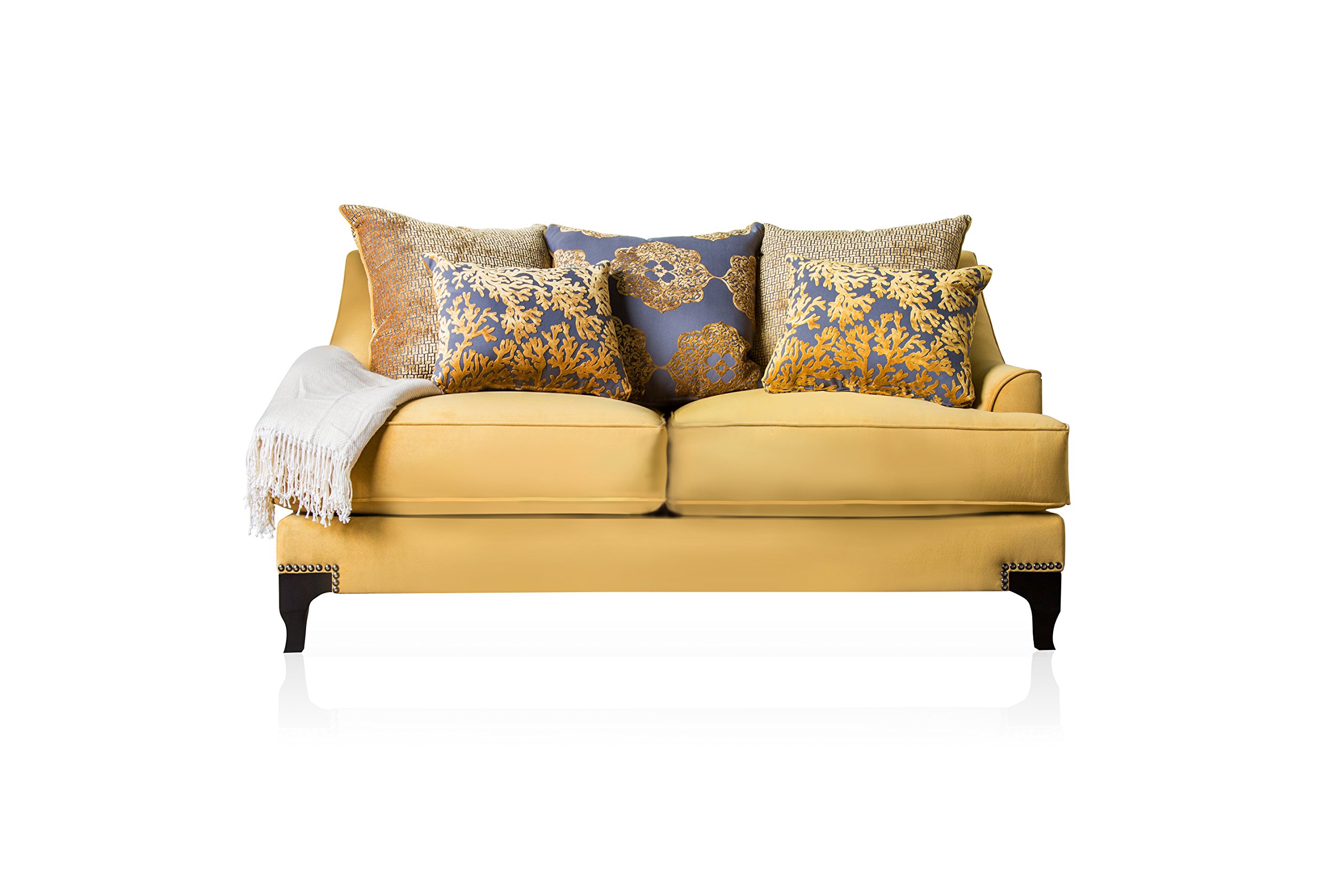 Furniture of America Argenie Fabric Upholstered Loveseat in Gold - Modern Living Room Seating for Small Spaces & Apartments