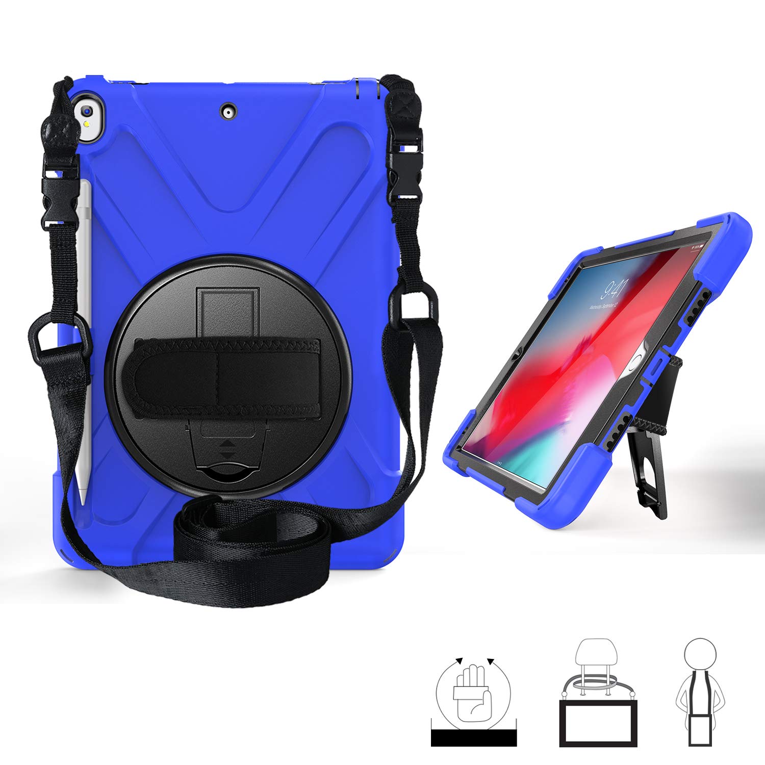 Heavy Duty Protective Case with Tempered Glass Screen Protector & Kickstand for Apple iPad Air 3rd Gen 10.5