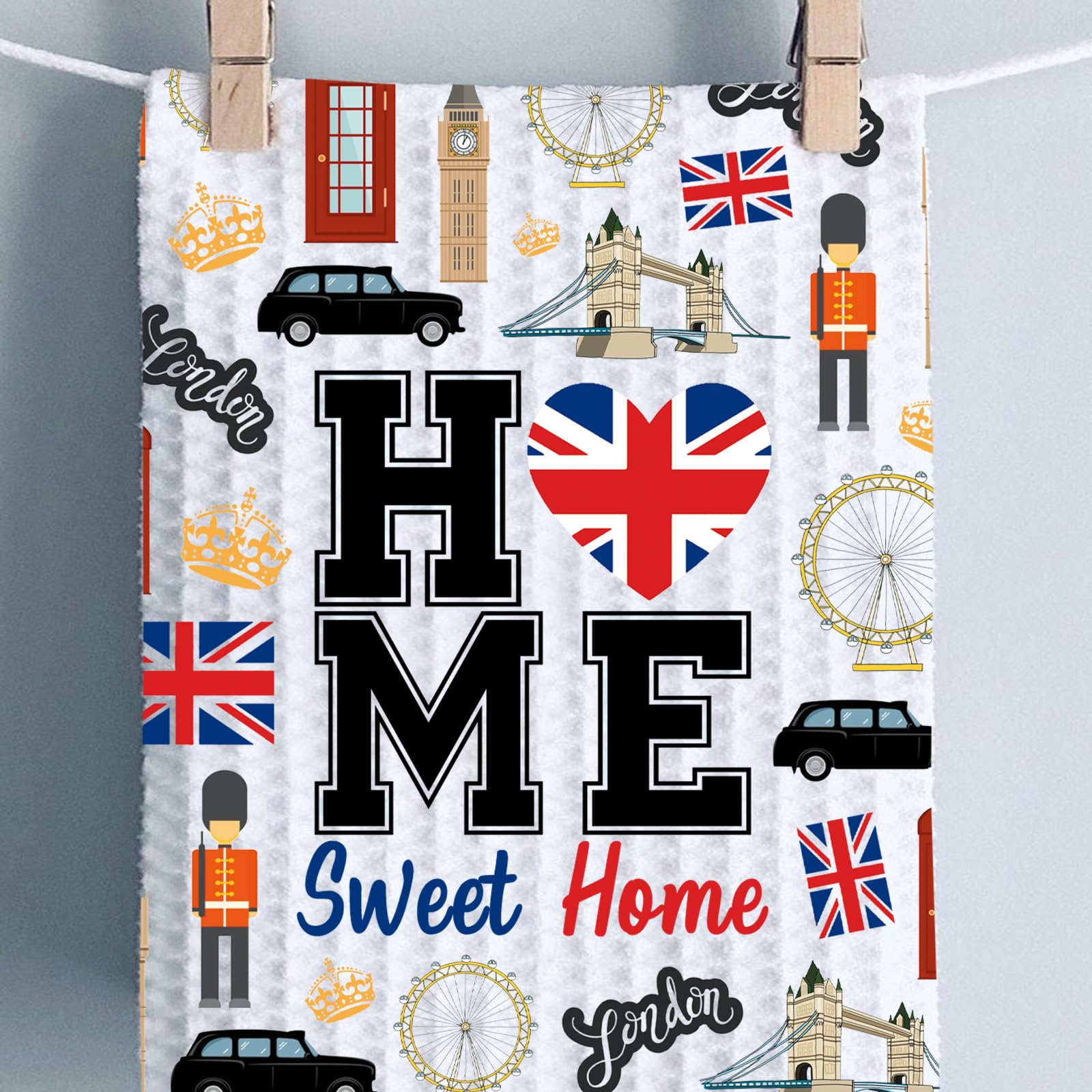PWHAOO London Themed Kitchen Towel - Home Sweet Home Tea Towel with London Symbols, Perfect Gift for London Lovers - Ideal for Kitchen Decor, Tea Time & Housewarming Gifts