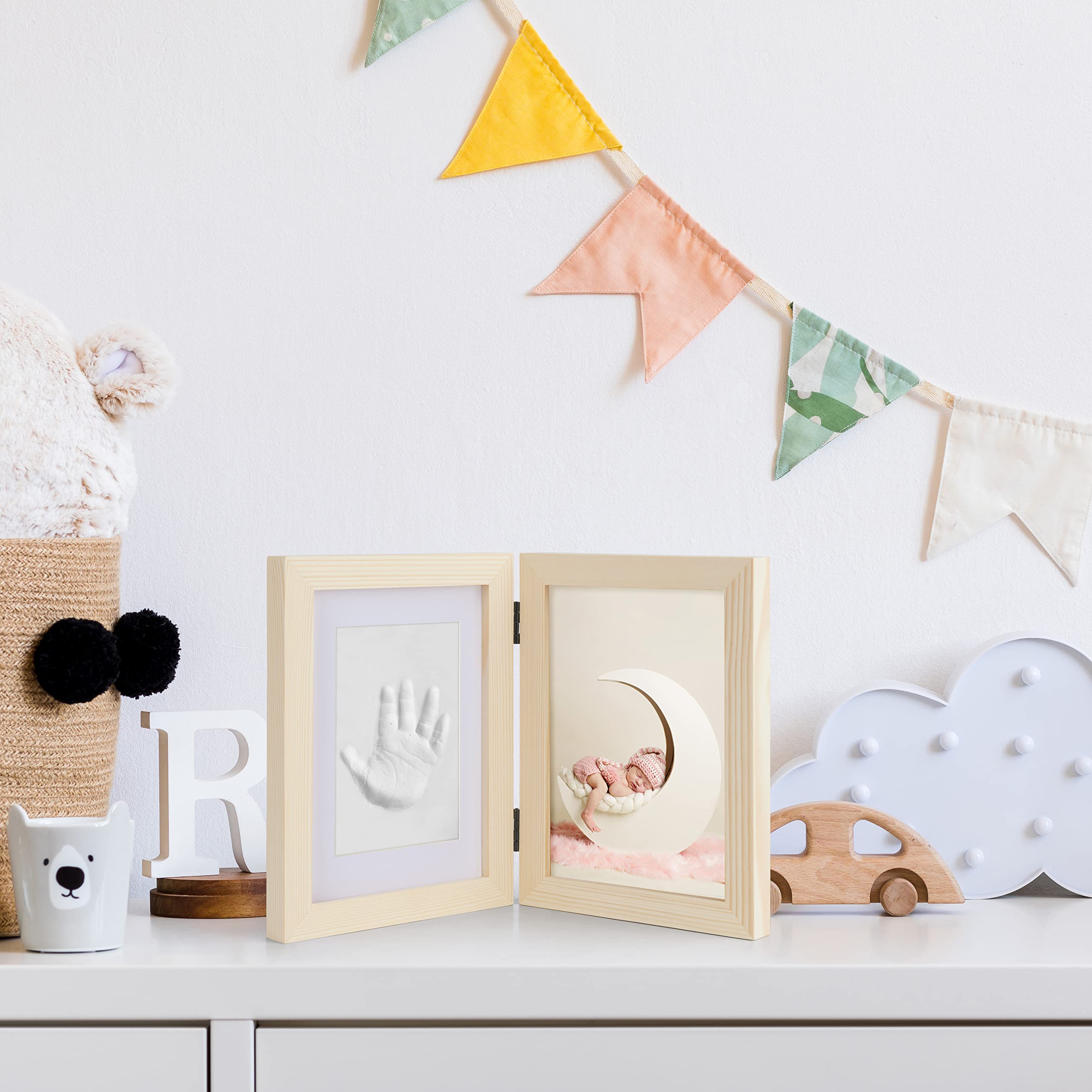Personalized Baby Hand and Footprint Kit with Hangers - Unique Newborn Gift for Boys & Girls, Baby Shower Registry, Nursery Wall Decor - Perfect Baby Keepsake for New Moms (Pine Wood) - Capture Precious Memories for Birthdays, Christenings & First Year Milestones