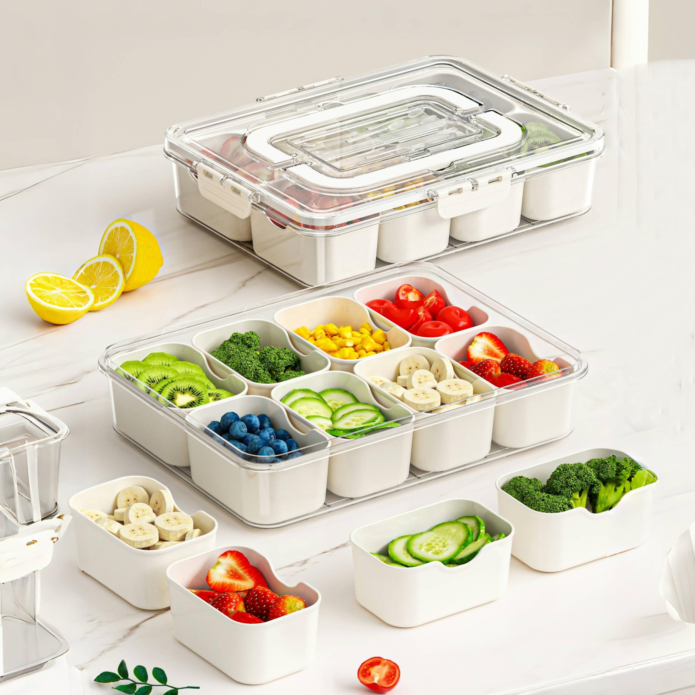 Snackle Box Container with Lid and Handle - Divided Serving Platters for Candy, Fruit, and Treats - Portable and Versatile Snackle Box - Perfect for Picnics, Parties, and On-the-Go Snacking