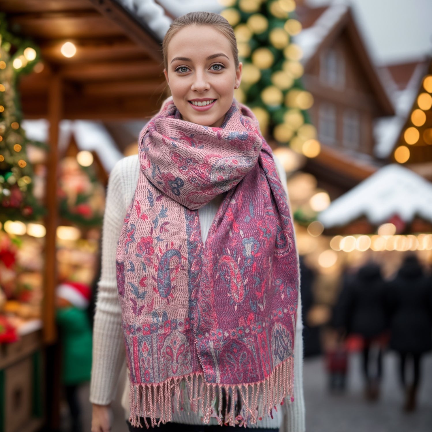 Avren Persian Style Pashmina Scarf (65x180cm) - Soft Pale Pink Cashmere Shawl for Women | Perfect for Winter Fashion, Evening Events & Gift Giving