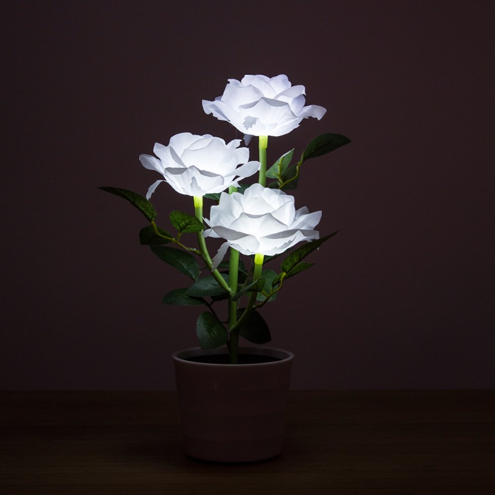 Solar LED Rose Table Lamp - 3 Flexible Lights for Home & Office Decor