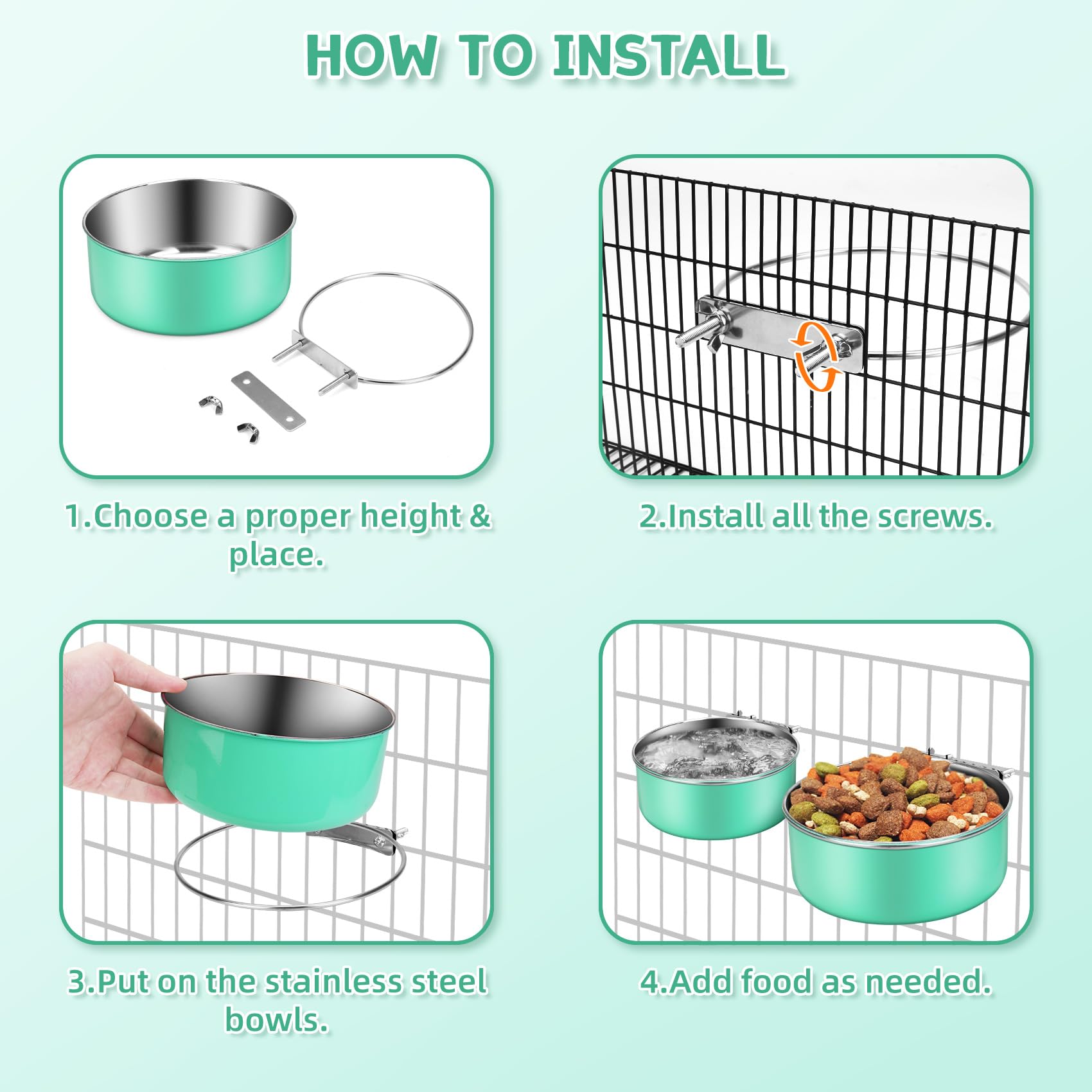 Stainless Steel Hanging Pet Bowls - 2PCS Dog Food & Water Bowls with Grate Design for Cage, Crate, Kennel - Durable Elevated Feeder for Small & Medium Dogs - Perfect for Travel, Camping & Home Use