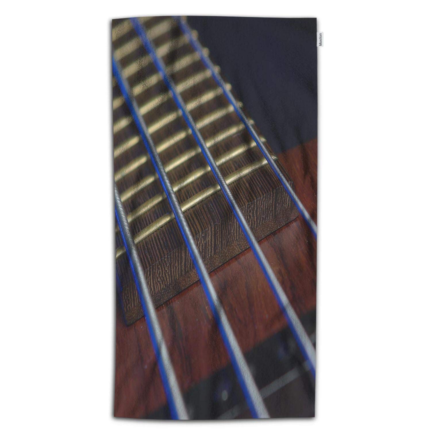 Soft Microfiber Guitar Bath Towel with Musical Bass Chord Design - 32x64 Inch Dark Brown Striped Wood String Pattern - Perfect for Kids, Baby Hand, Beach & Bathroom Use