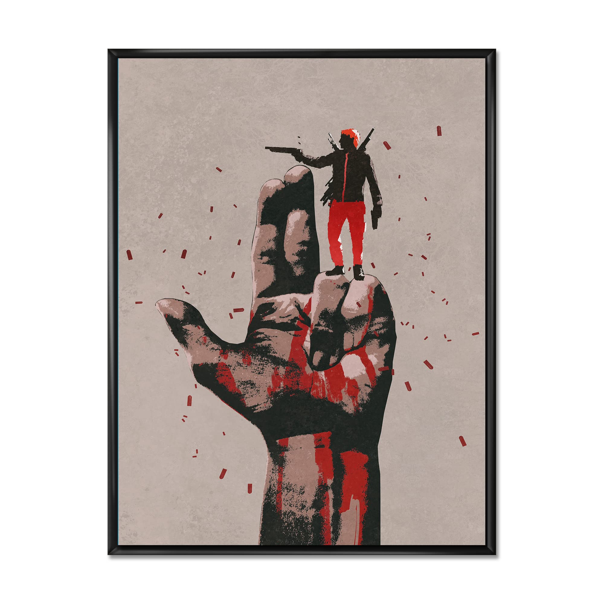 Modern Framed Canvas Wall Art Print - Gun Sign With Man Shooting Gun for Home, Office & Man Cave Decor