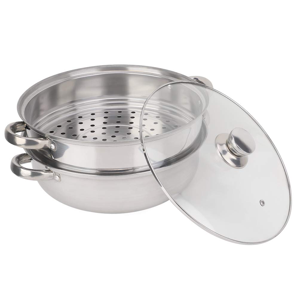 Stainless Steel Steamer Pot - 2-Layer Double Boiler for Cooking, Soup & Food Steaming (11 Inch/27cm) - Perfect for Healthy Meals & Asian Cuisine