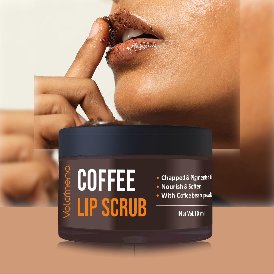 Volamena Coffee Lip Scrub with Shea Butter & Hyaluronic Acid - Hydrating & Repairing Exfoliator for Dry, Chapped Lips (10ml) | Perfect for Winter Care & Pre-Makeup Prep