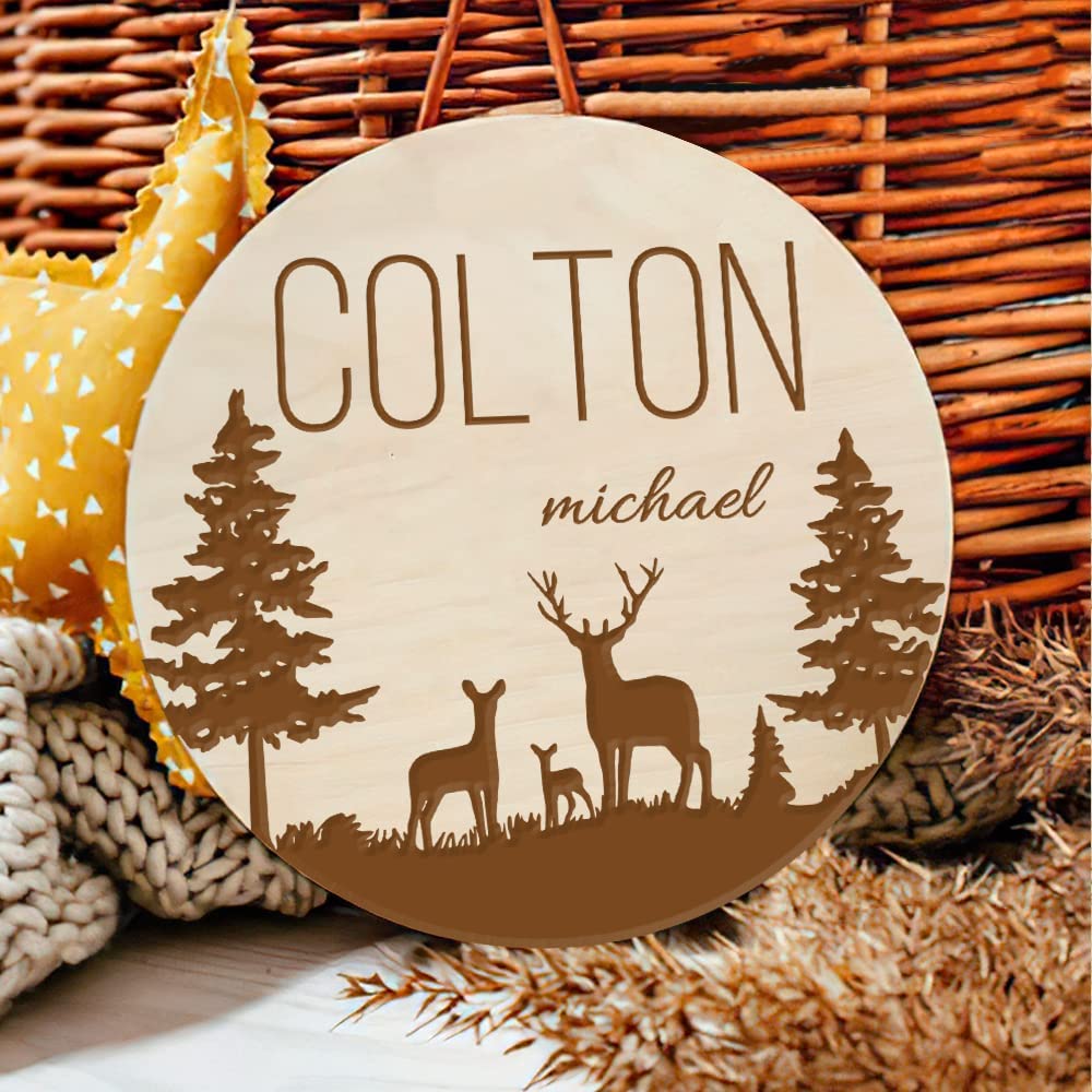 Custom Engraved Wooden Baby Name Sign - Personalized Elk & Deer Nursery Decor for Newborn Birth Announcement, Gender Reveal, Baby Shower Gift - Perfect for Hospital Photos, Nursery Wall Art & Welcome Plaque Displays