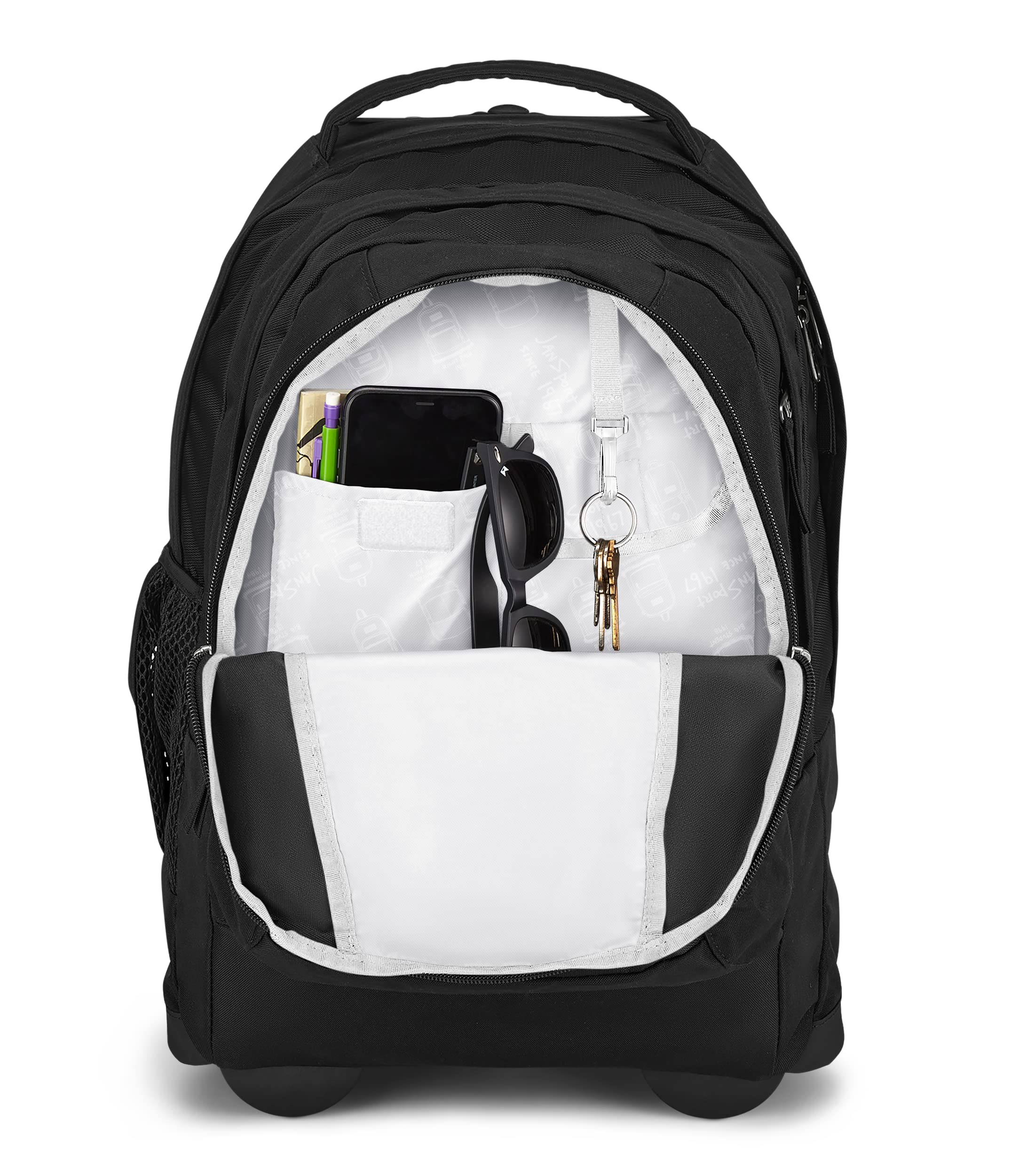 JanSport Driver 8 Wheeled Rolling Backpack - Black Travel Laptop Backpack with 15-Inch Sleeve, Durable Carry-On Bag for School, College, Business Trips & Airplane Travel