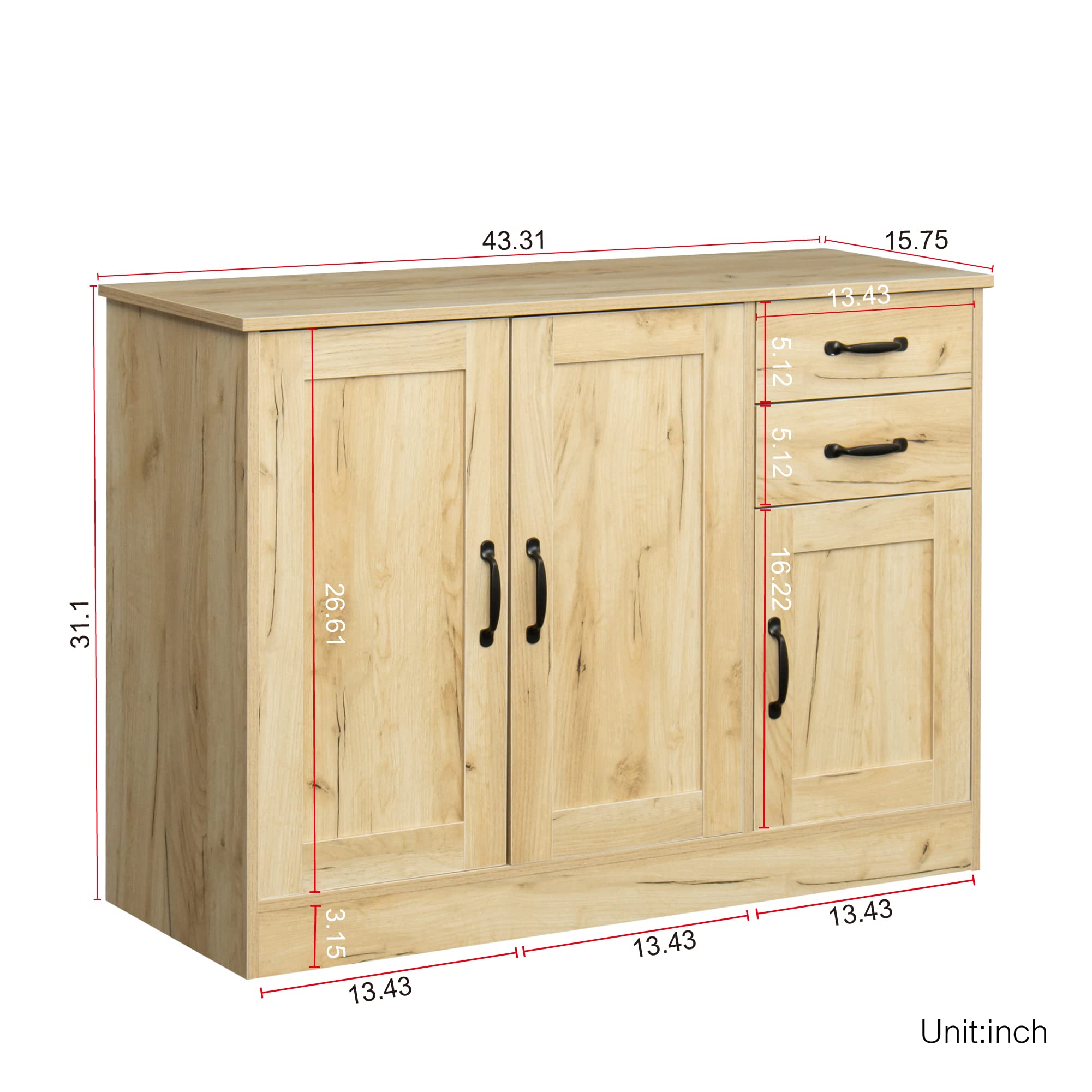 Farmhouse Style Distressed Oak Wood Buffet Sideboard with Adjustable Shelves - Kitchen Storage Cabinet, Entryway Console Table, Dining Room Server - Perfect for Farmhouse Decor & Home Organization