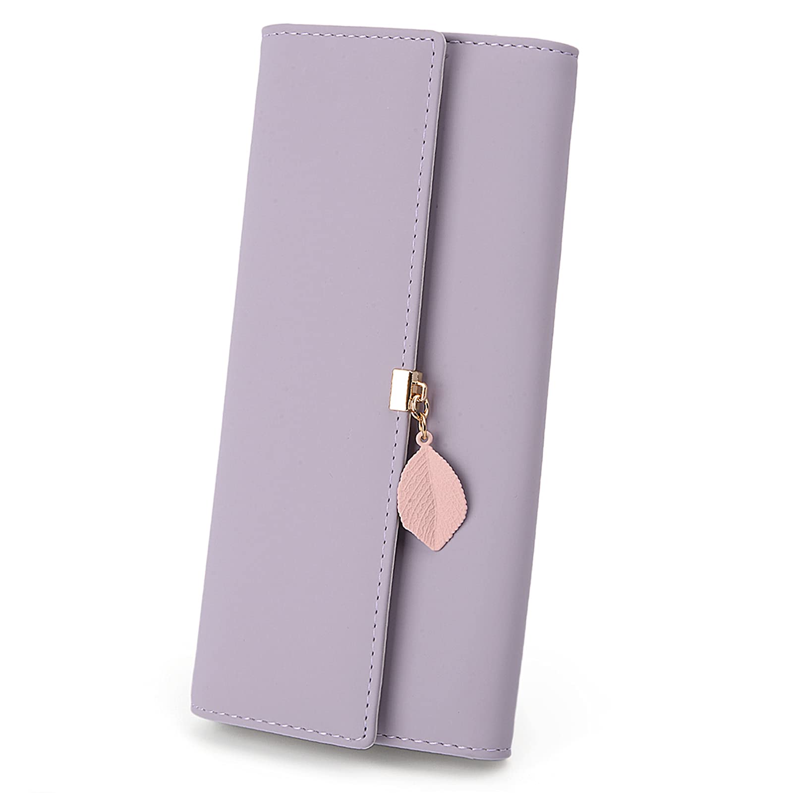 UTO RFID Blocking Wallet for Women - PU Leather Leaf Pendant Card Holder with Zipper Coin Purse | Phone & Checkbook Organizer | Perfect for Travel, Shopping & Everyday Use