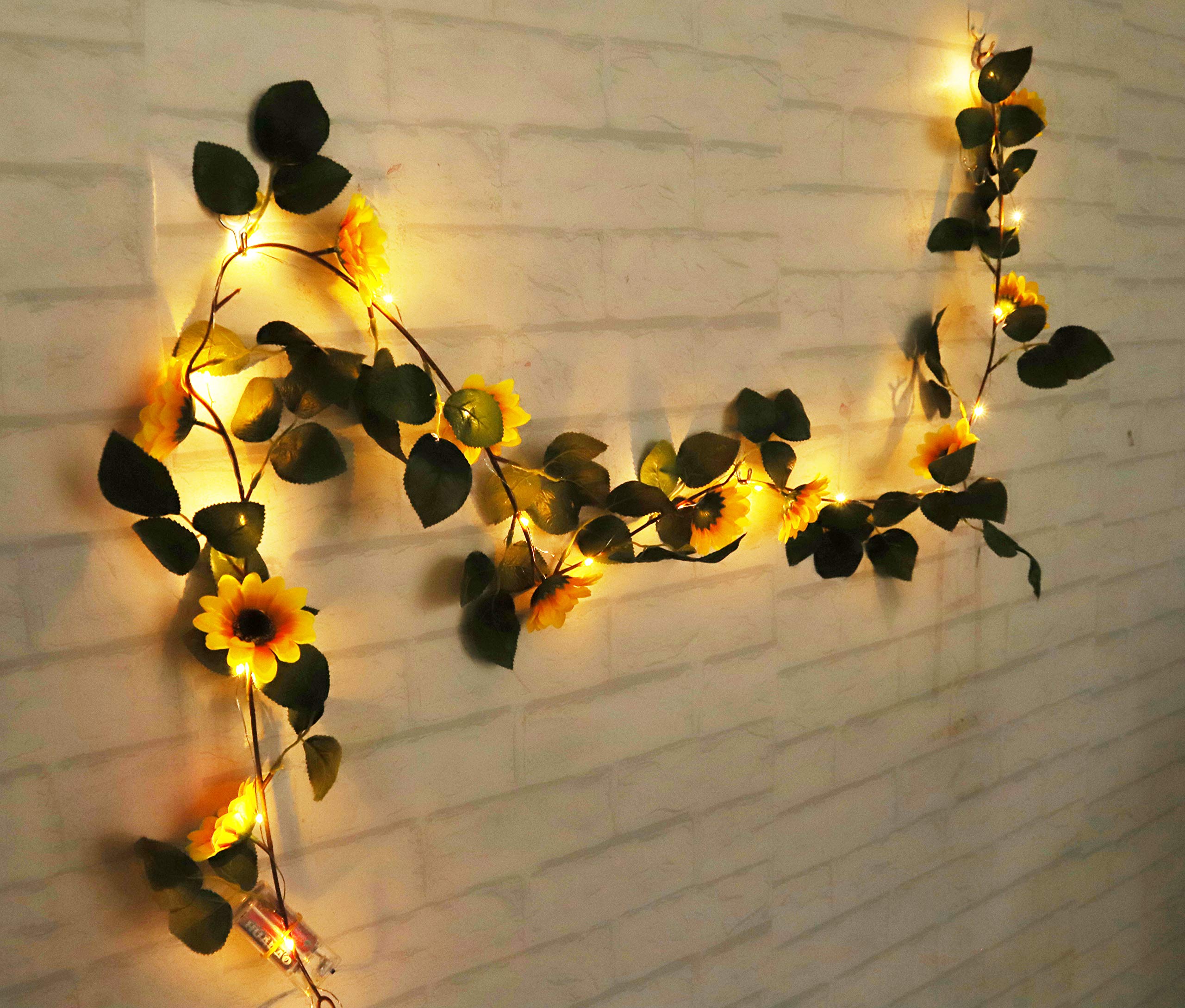 20 LED Sunflower Fairy Lights with Warm White Glow - Battery Powered (2 AA) for Home Decor, Wedding, Party, Garden & Outdoor Lighting